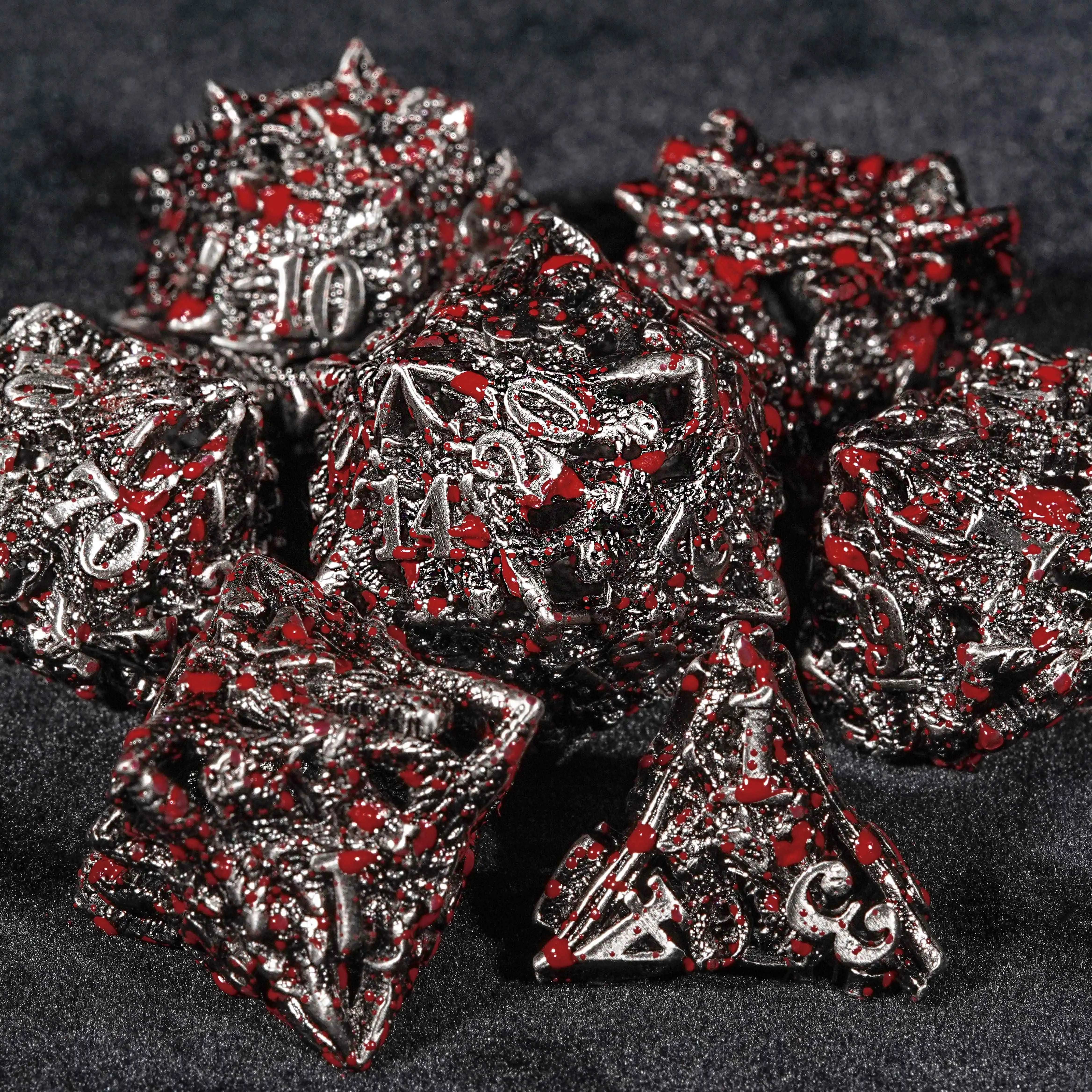 Dark Dragon - Bloodstained Skeleton Metal DND Dice Set | Bear Dice