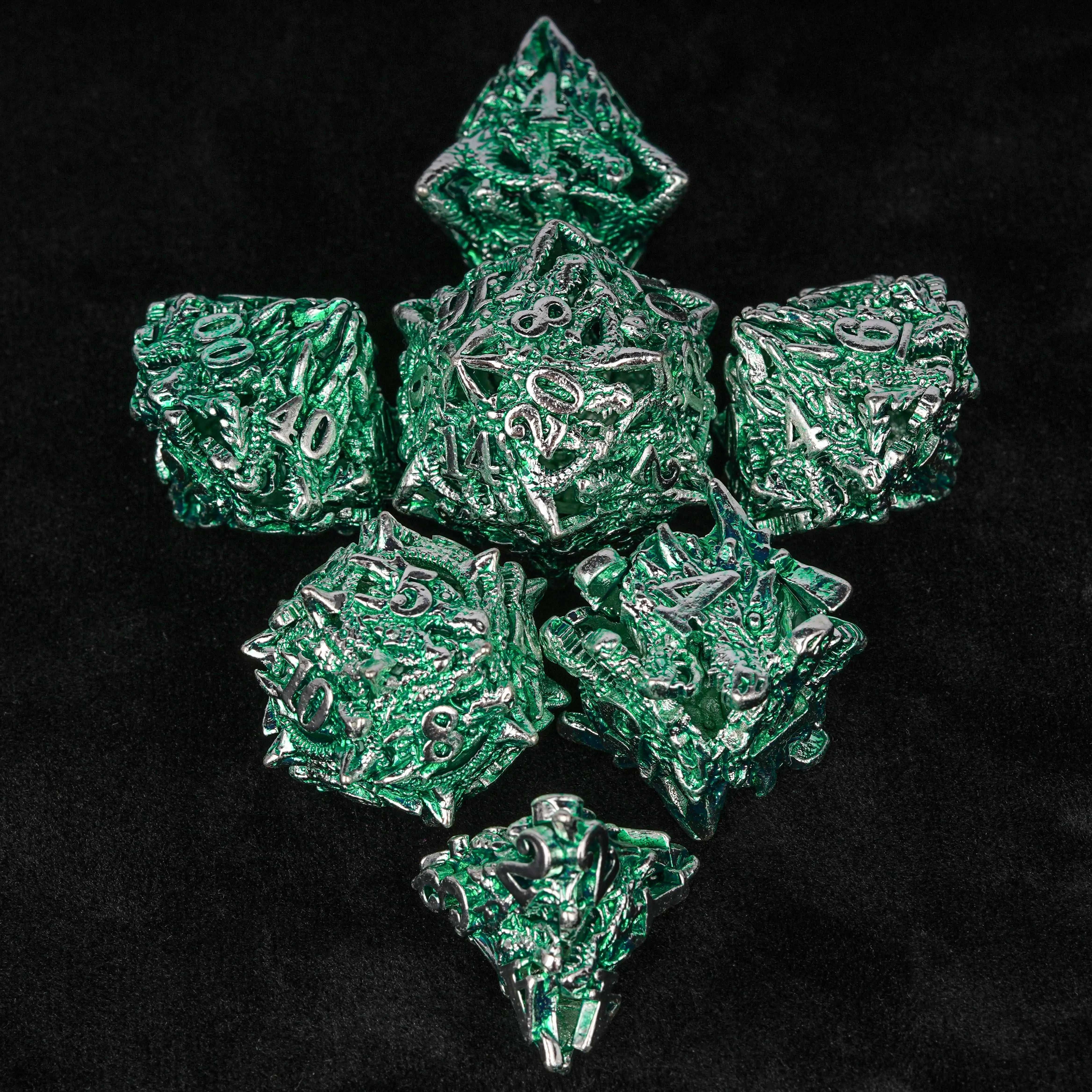 Mystic Symbol - Skull Metal Dragon Dice Set + Silver Green | Bear Dice