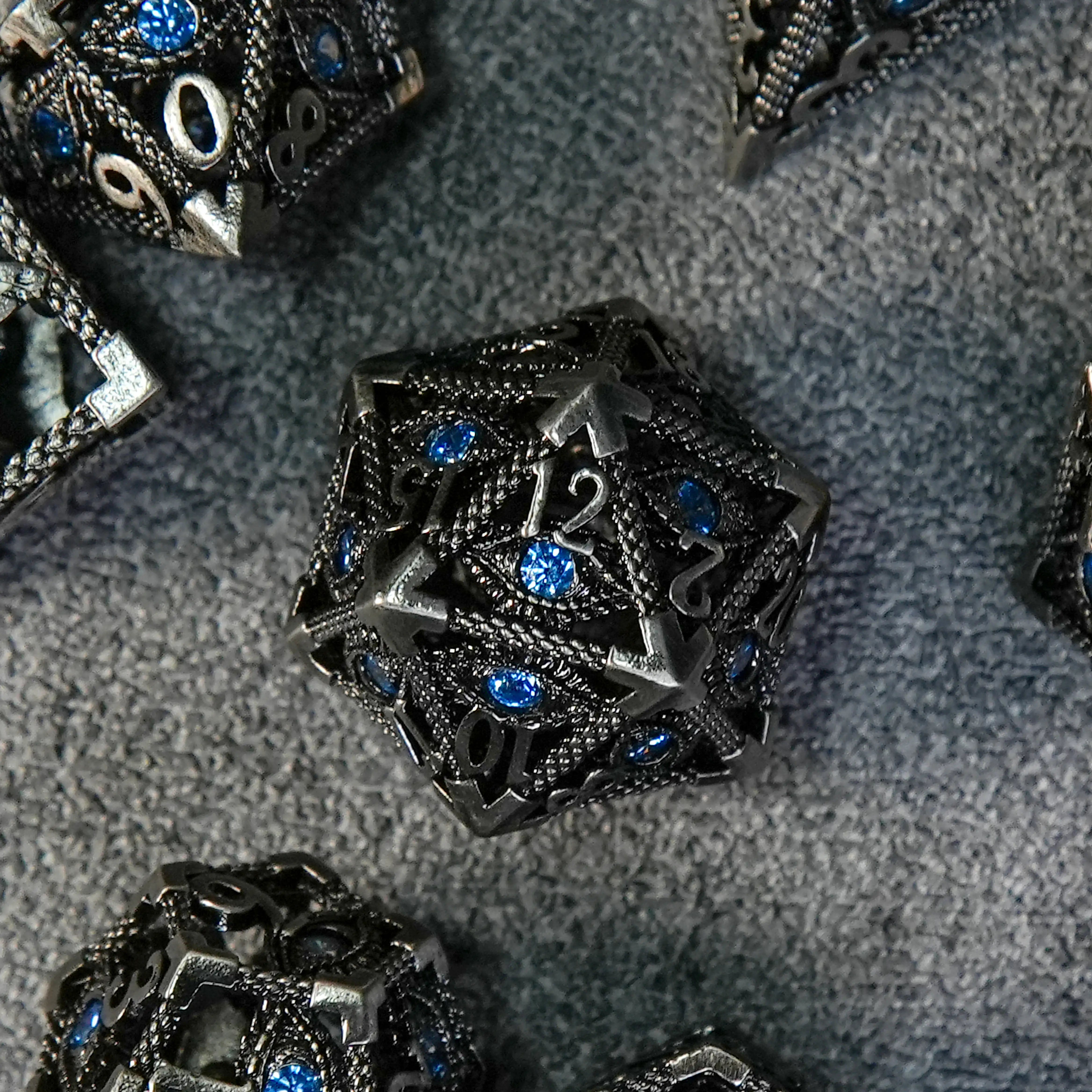 Dark Elves - Sapphire Dragon's Eye Skeleton Metal DND D20 Dice | Bear Dice
