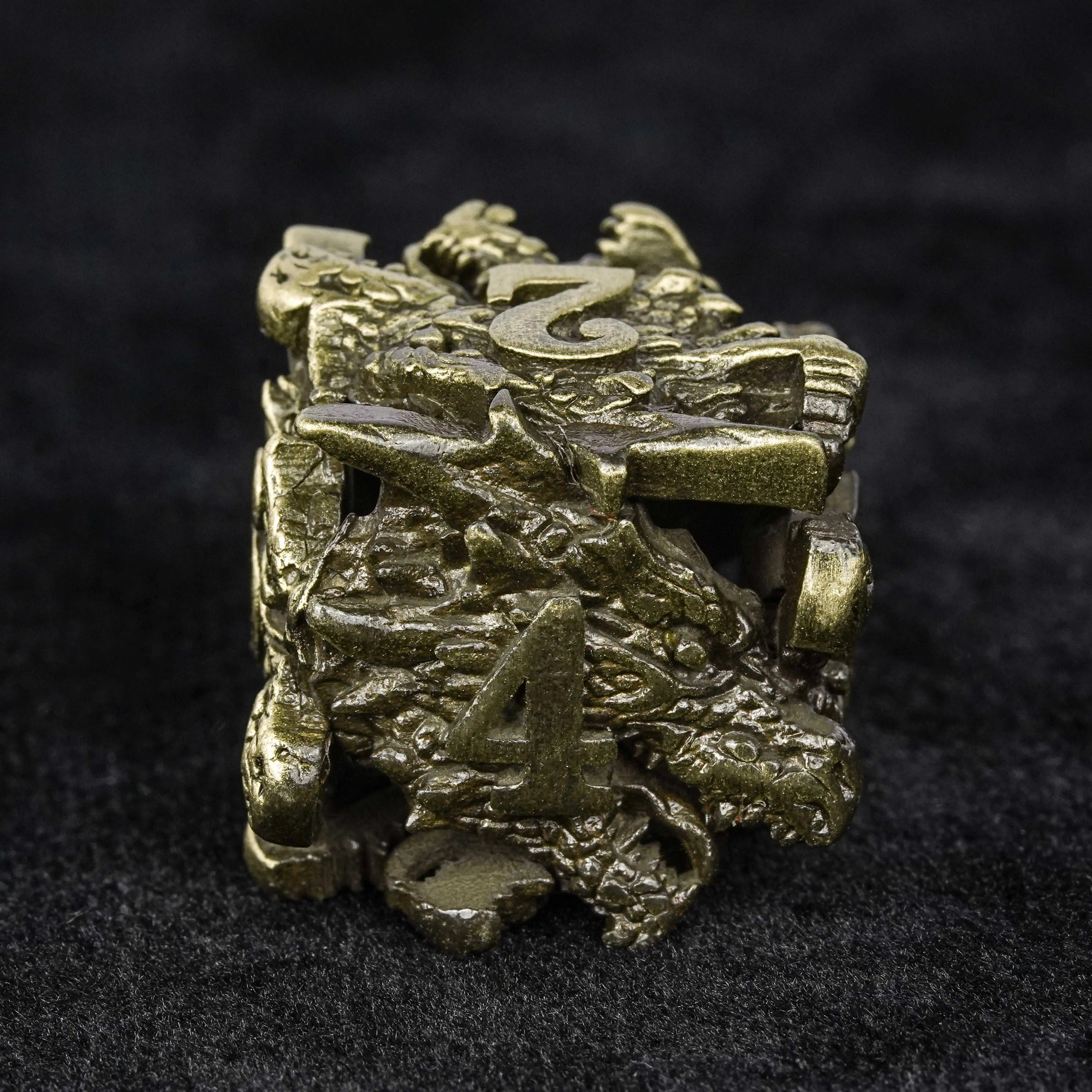 Dragon Head Bronze Hollow Metal dnd D6 Dice | Bear Dice