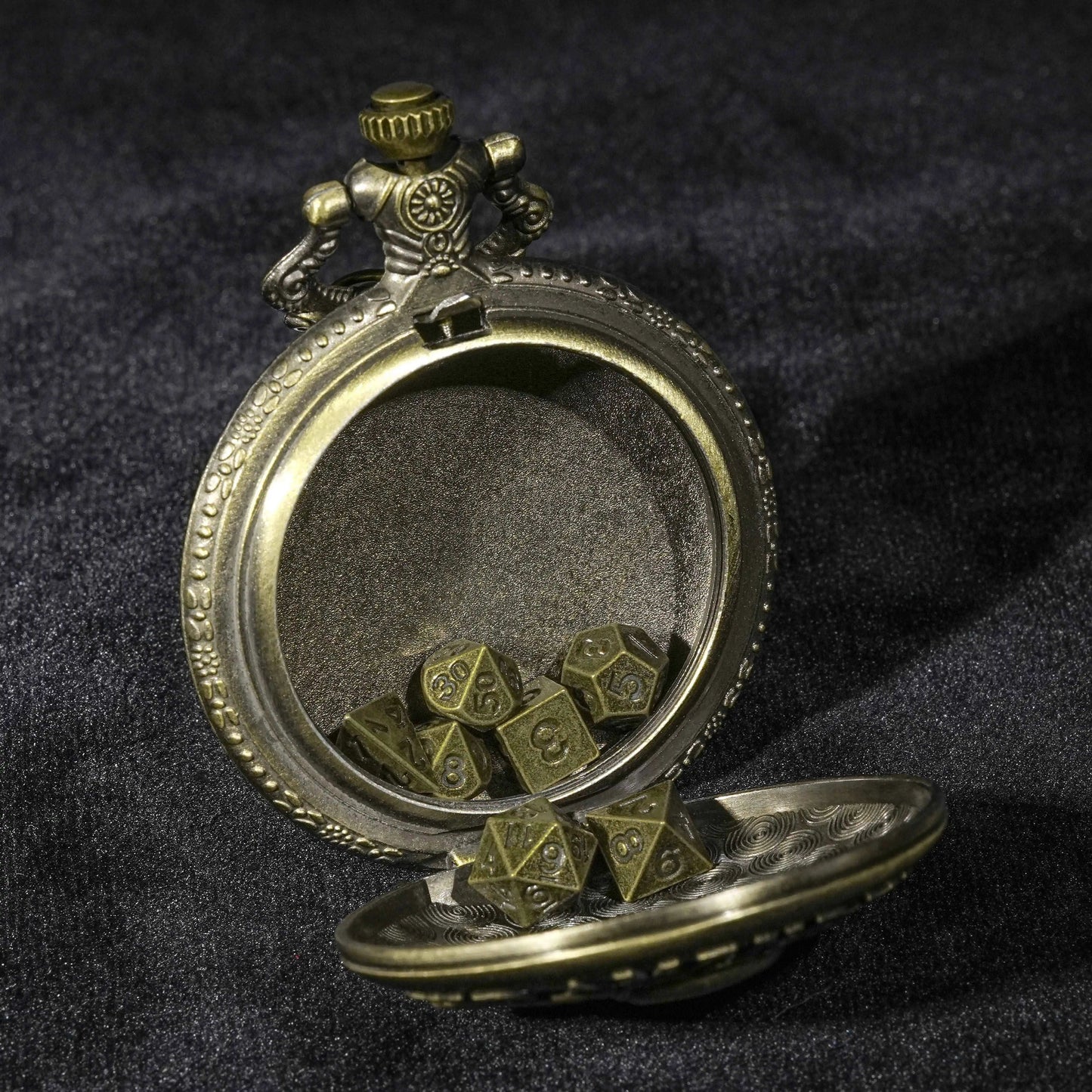 Cool Bronze Skull Dual Guns Steampunk Engraving Box Chain + Unique Mini Dice Sets | Bear Dice