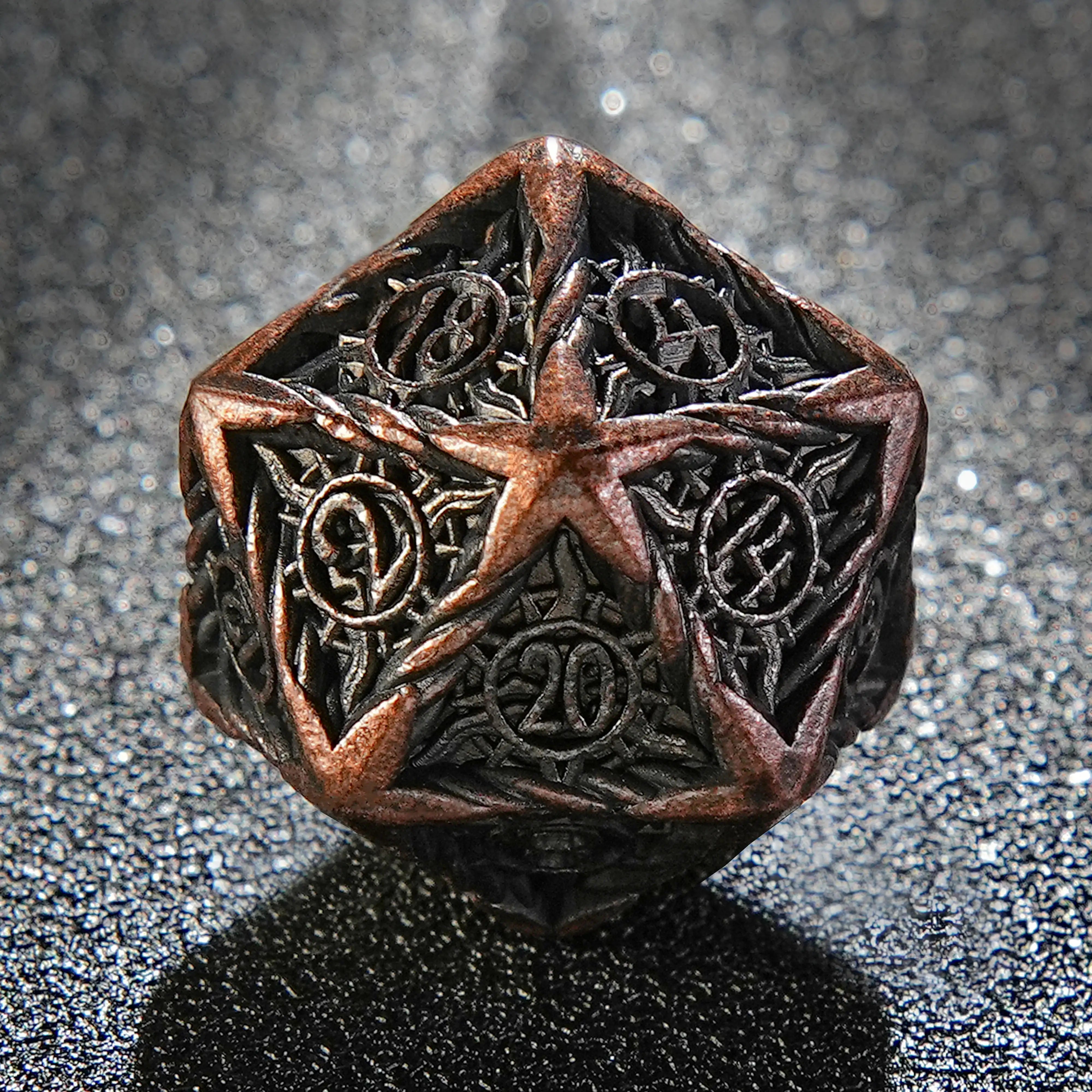 Helios Antique Red Copper Solid Metal DND d20 Dice | Bear Dice