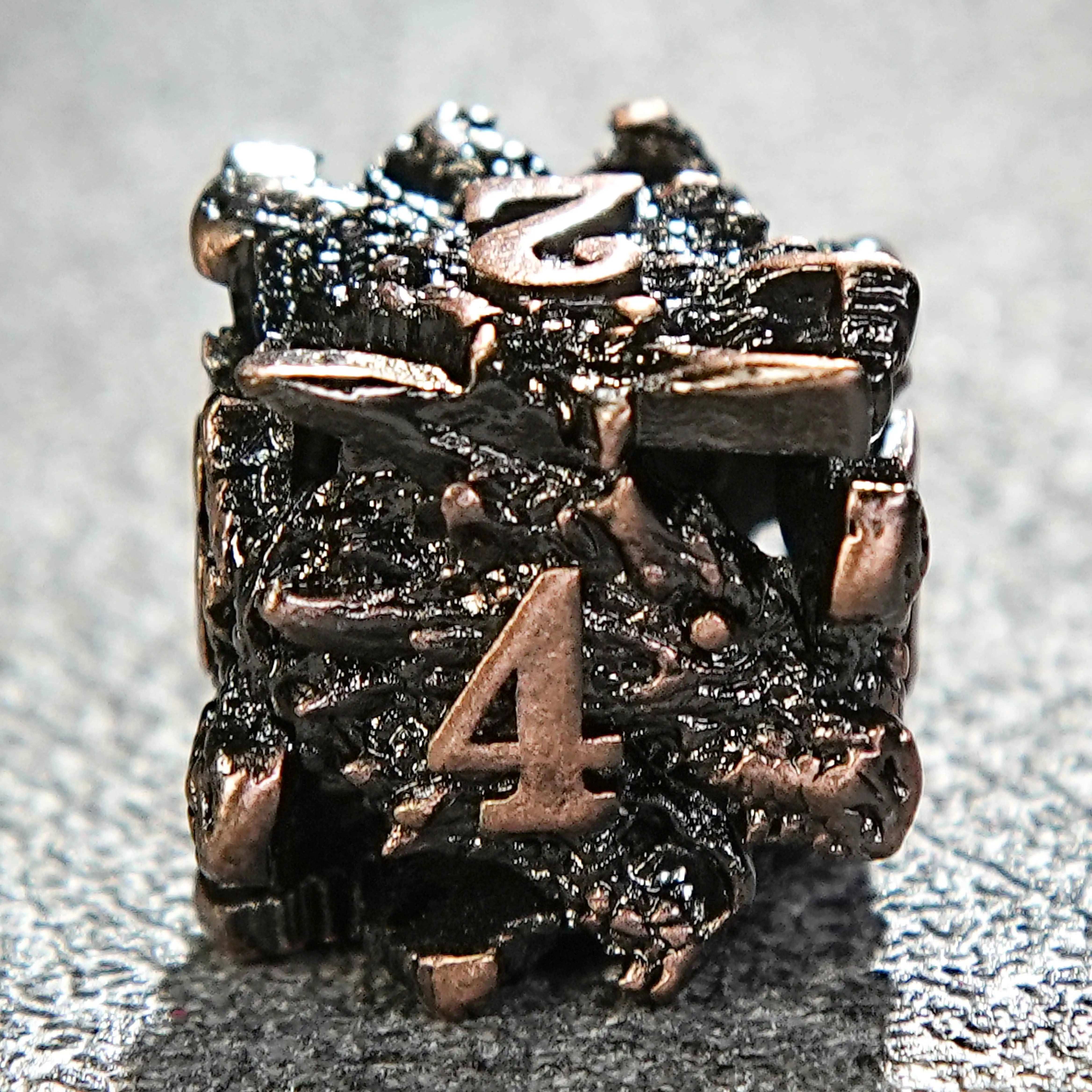 Dragon head skeletonized metal dnd d6 dice + reddish copper color | Bear Dice