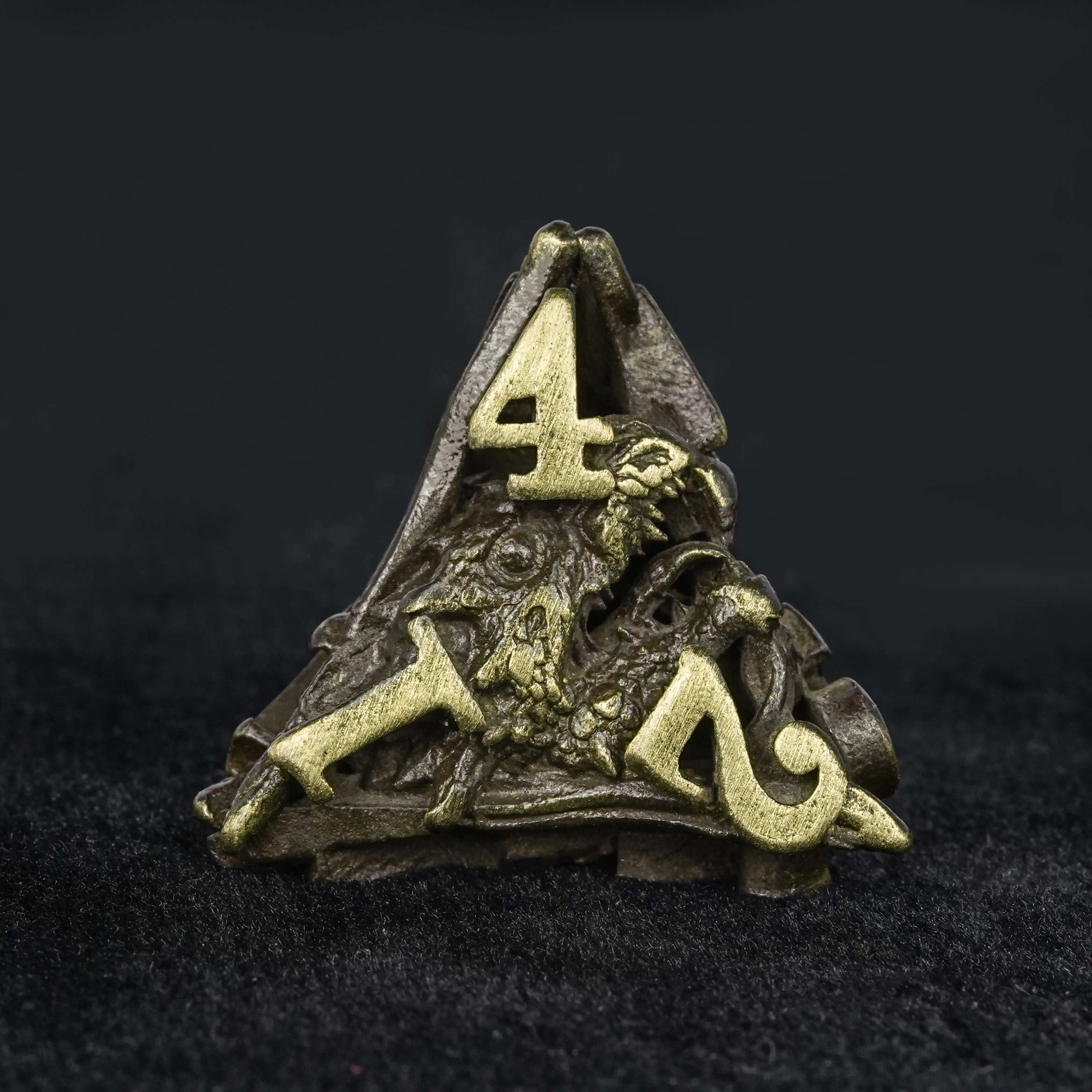 Dragon Head Bronze Hollow Metal dnd d4 Dice | Bear Dice