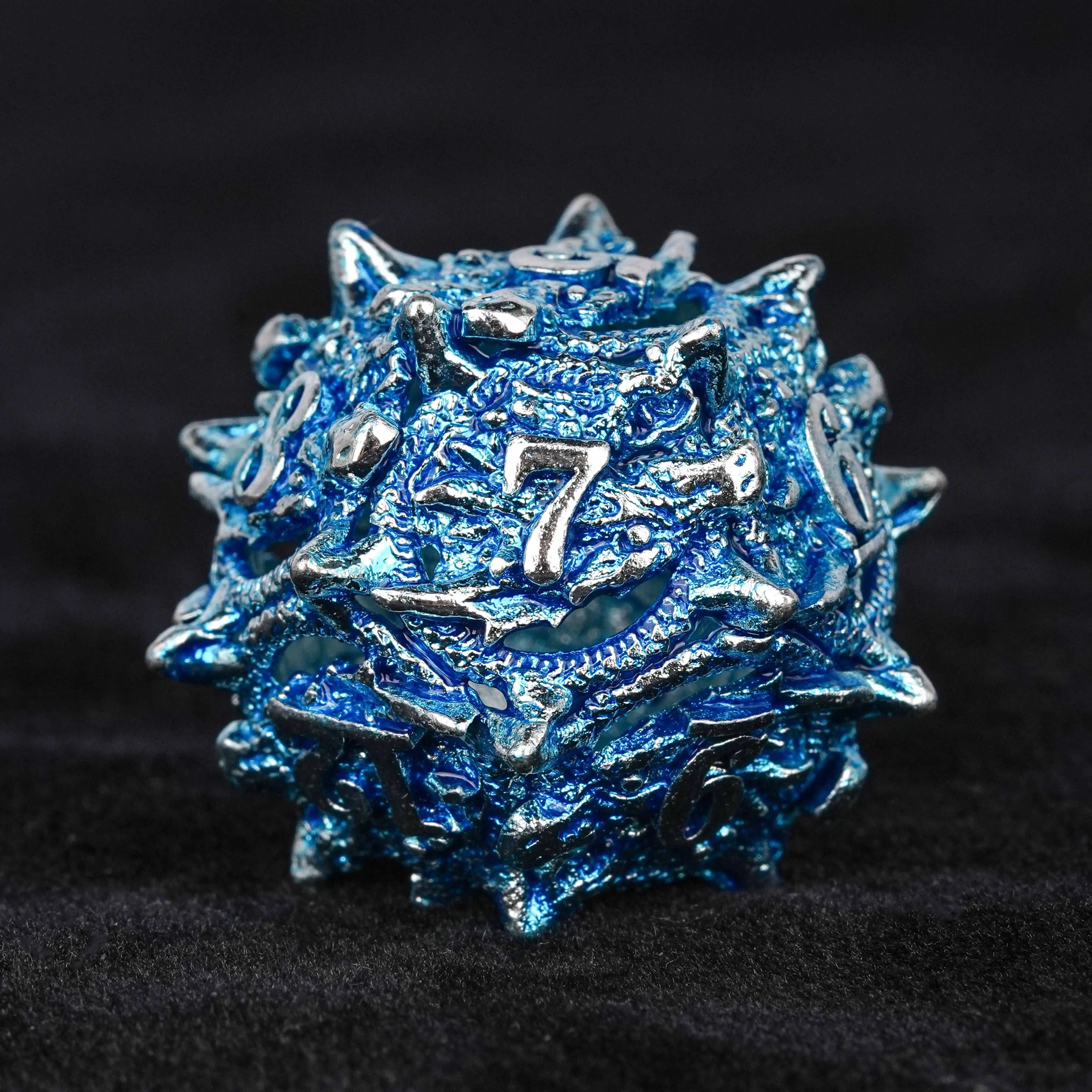 Balor Style - Silver Blue Skeletonized Metal dnd D10 dice | Bear Dice