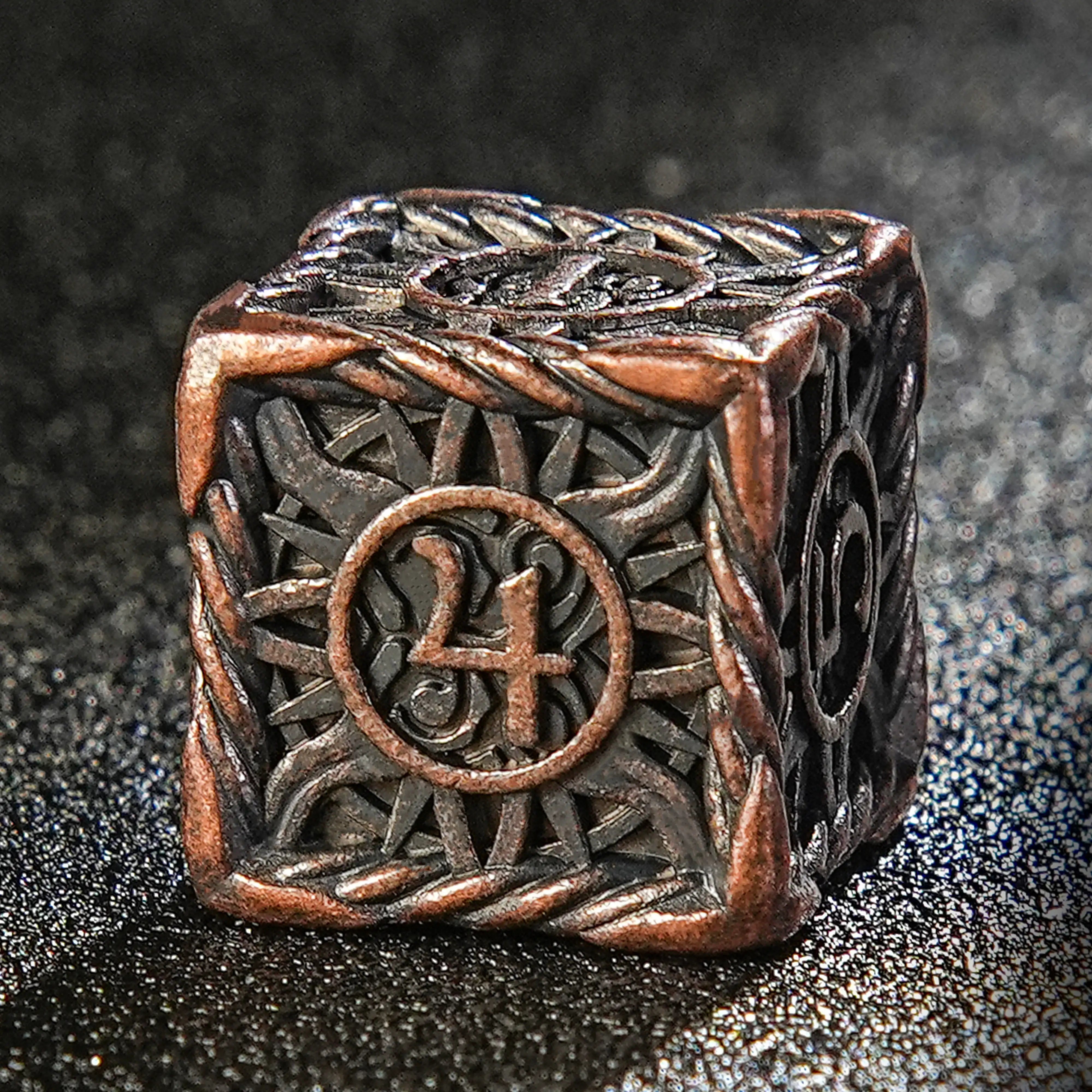 Helios Antique Red Copper Solid Metal DND d6 Dice | Bear Dice