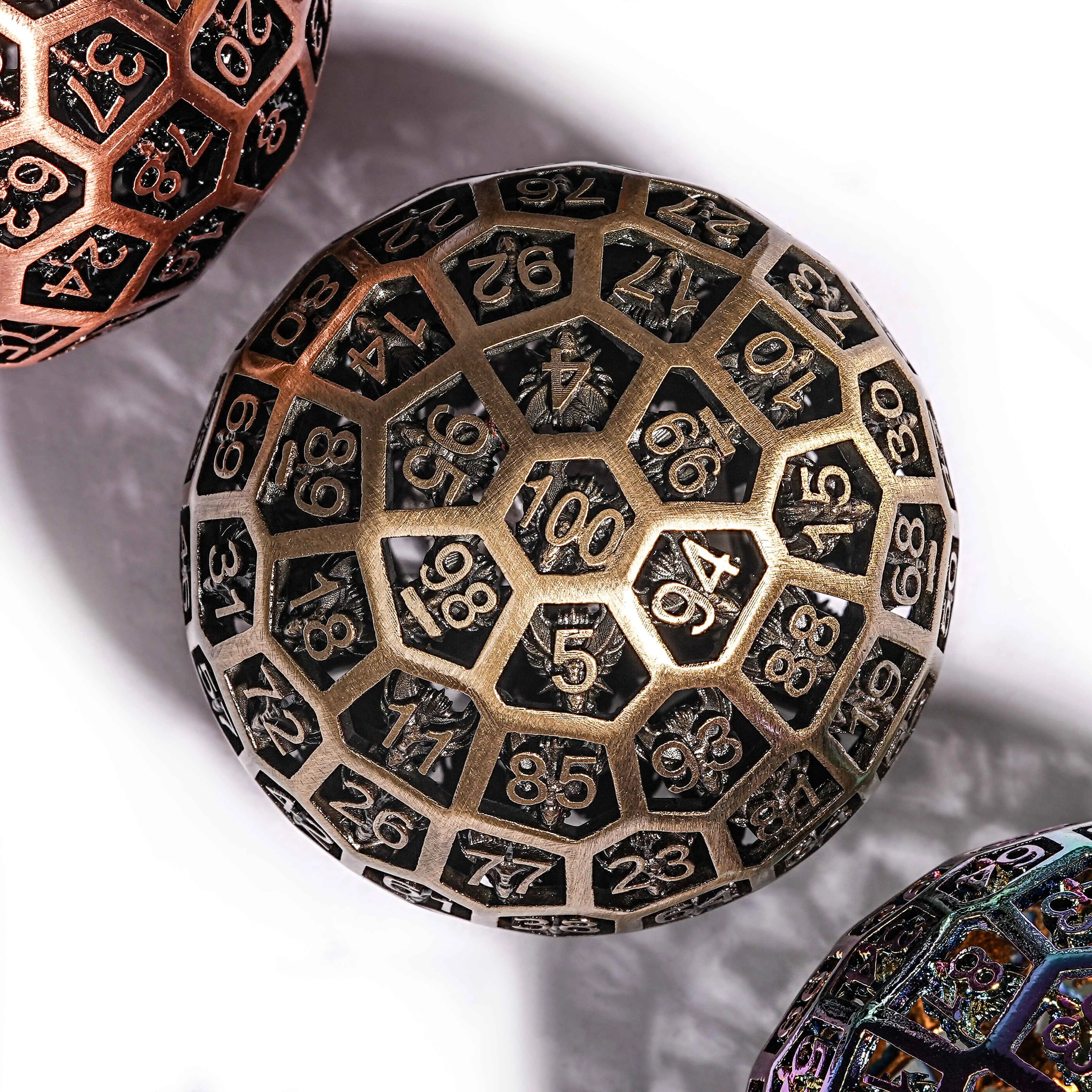 50mm Mystery Tap Bronze D100 Metal DND Dice | Bear Dice