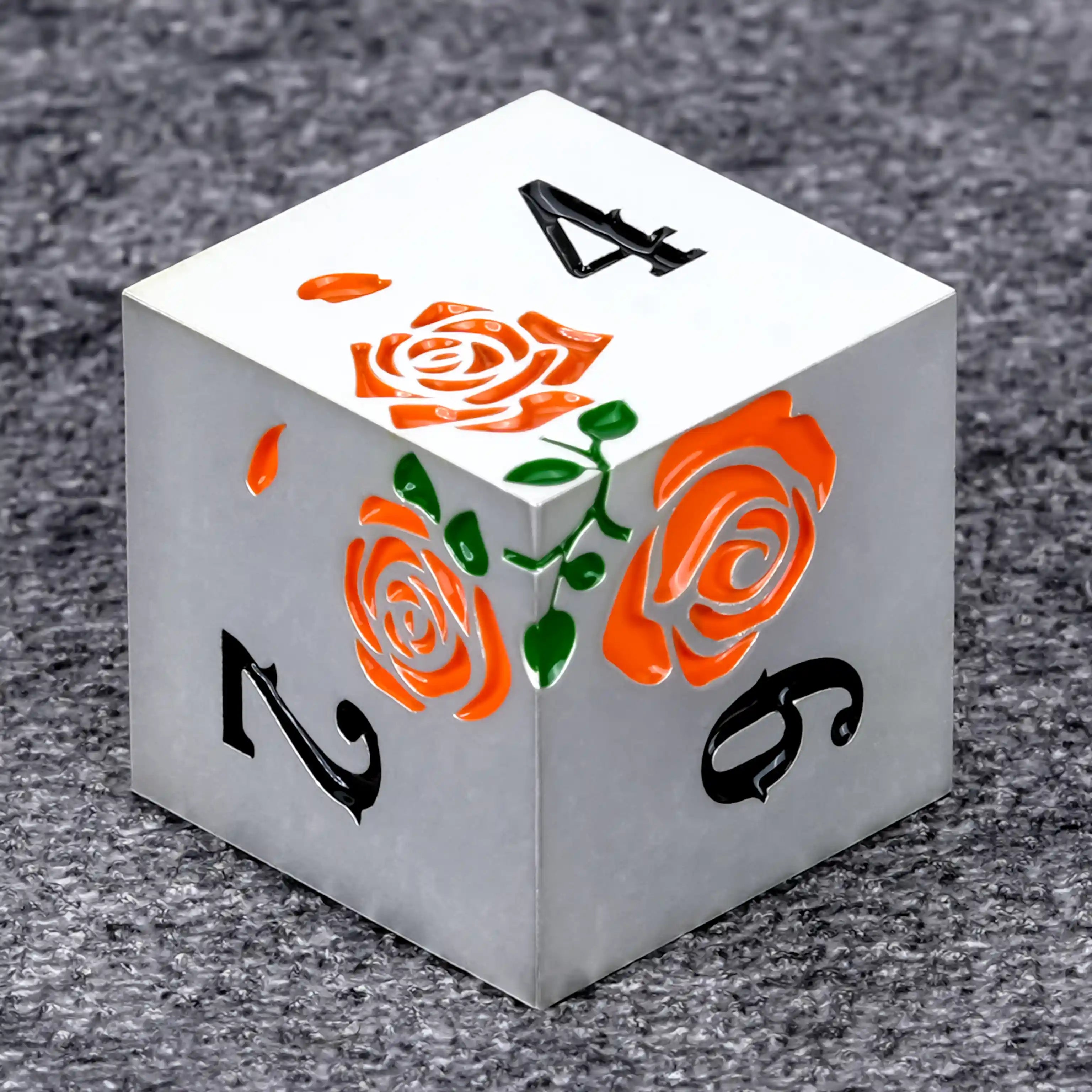 DND Dice Rose Silver Orange Metal Dice D6 Valentine's Day Gift | BearDice