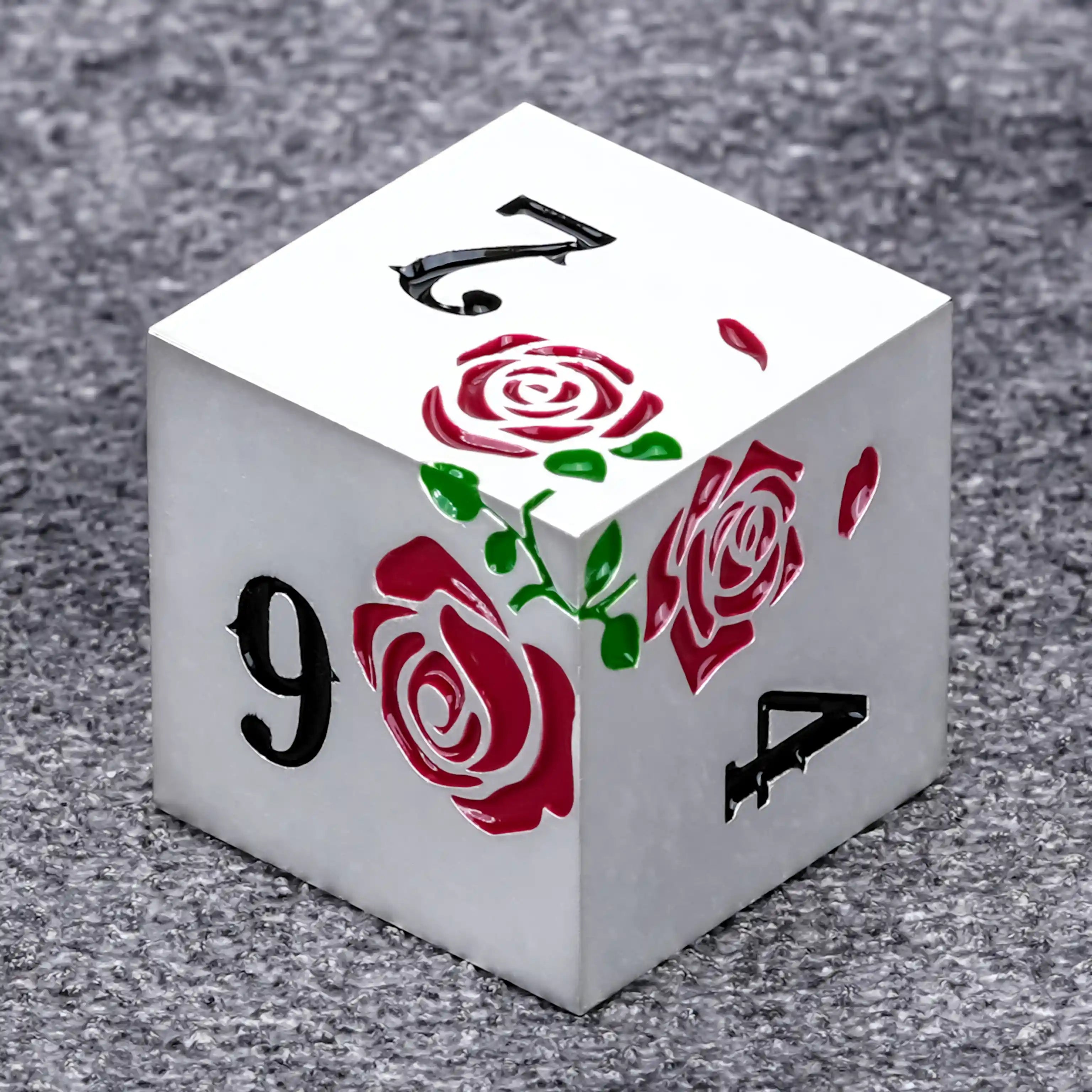 DND Dice Rose Silver Red Metal Dice D6 Valentine's Day Gift | BearDice
