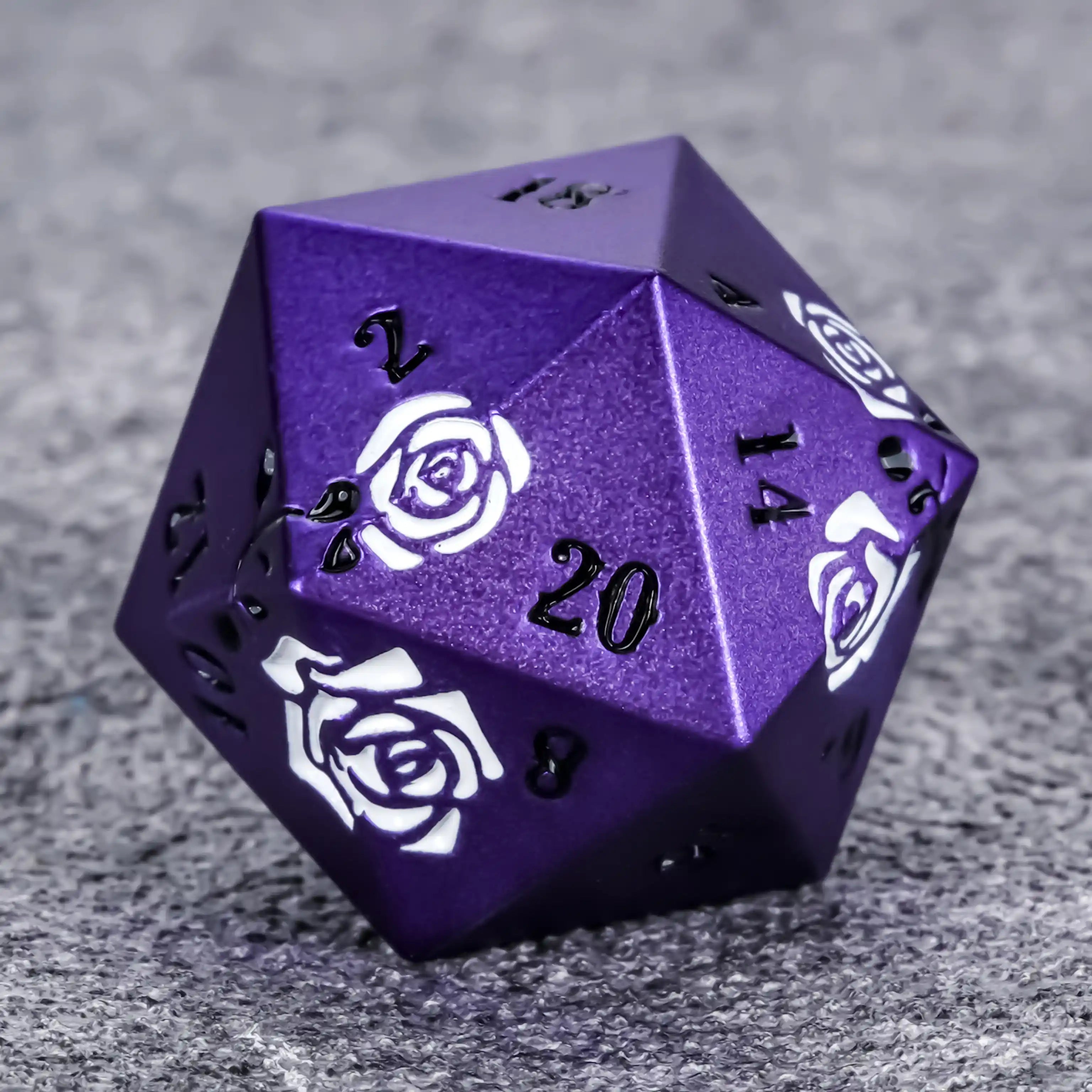 Purple Rose Metal DND Dice D20, Valentine's Day Gift | BearDice