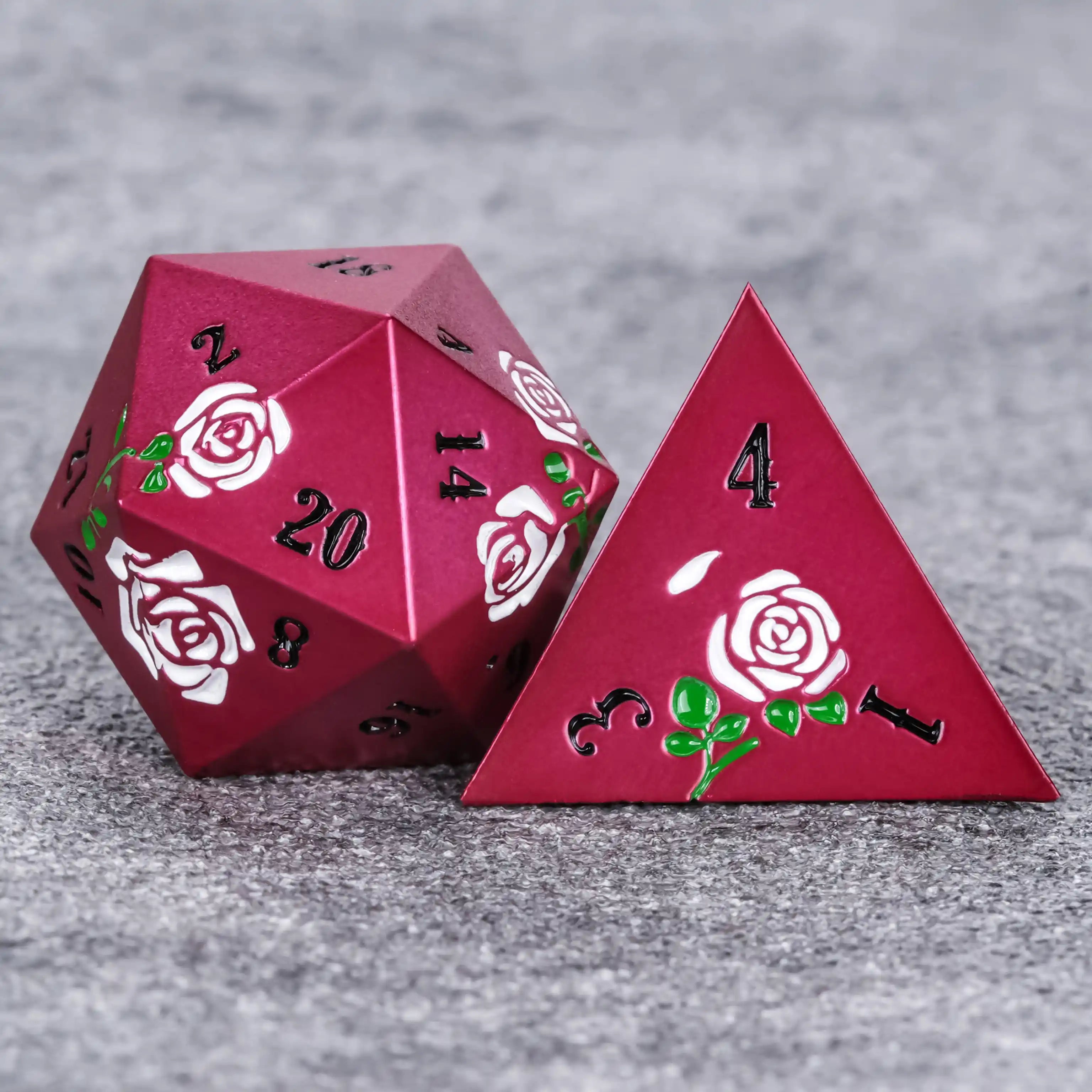 DND Dice Rose Red Metal Dice D20 D4 Dice Valentine's Day Gift | BearDice