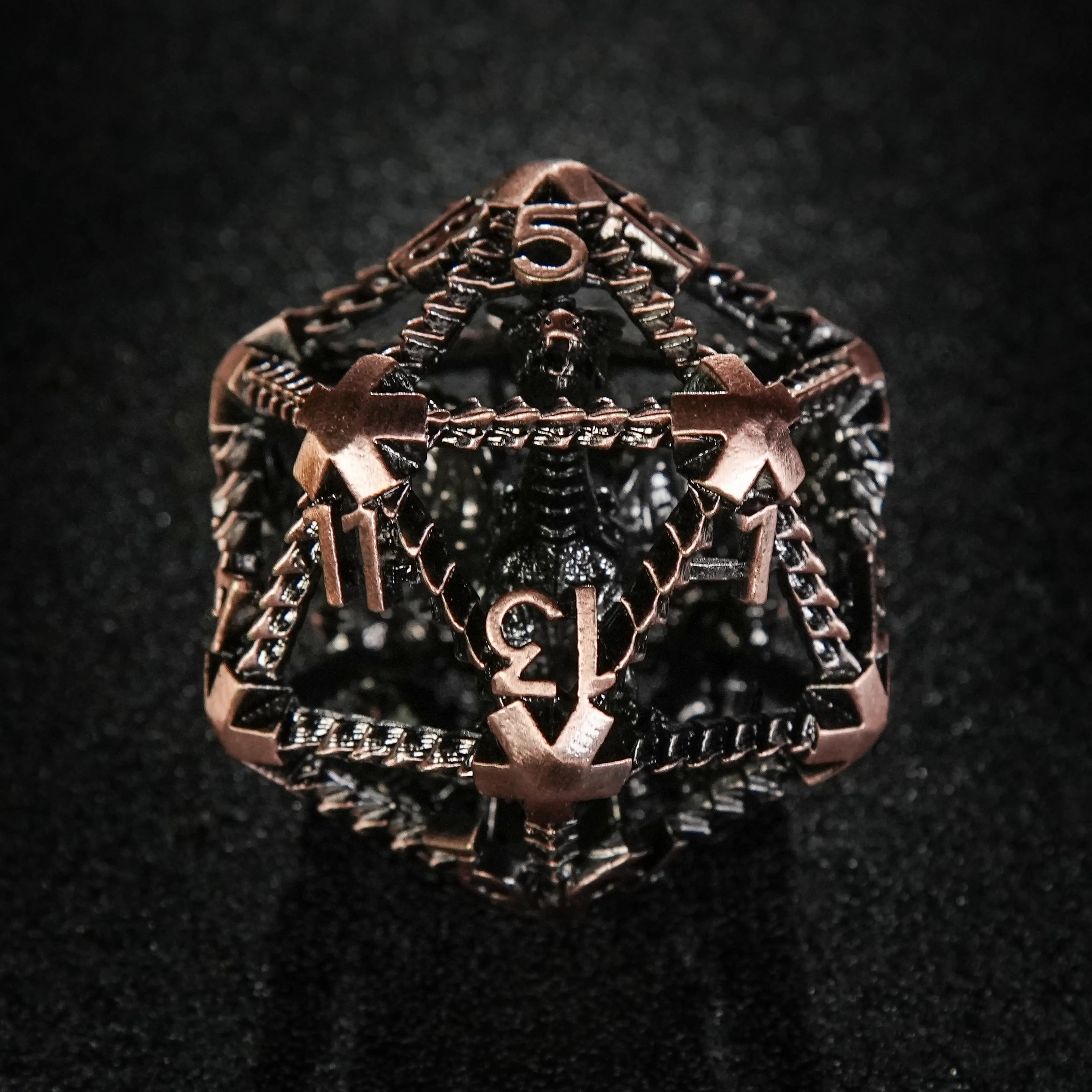 40mm 3D Metal Dragon Hollow Giant Copper DND D20 Dice | Bear Dice