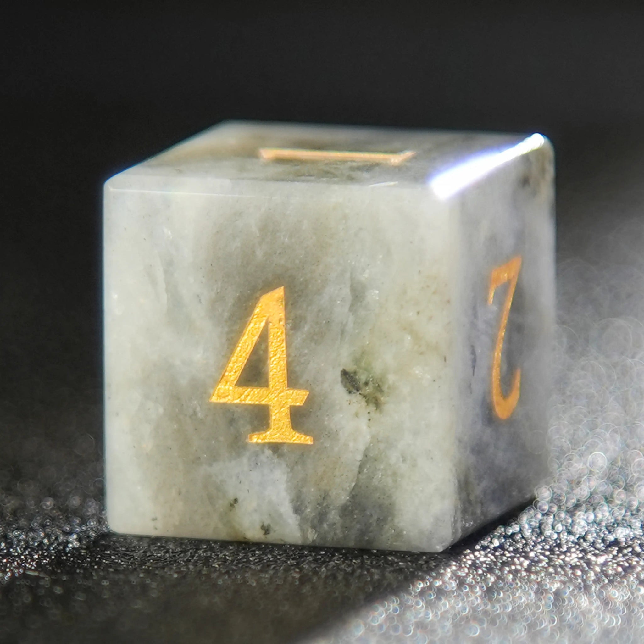 Natural Gray Marble D&D Gemstone D6 Dice with Gold Font | Bear Dice