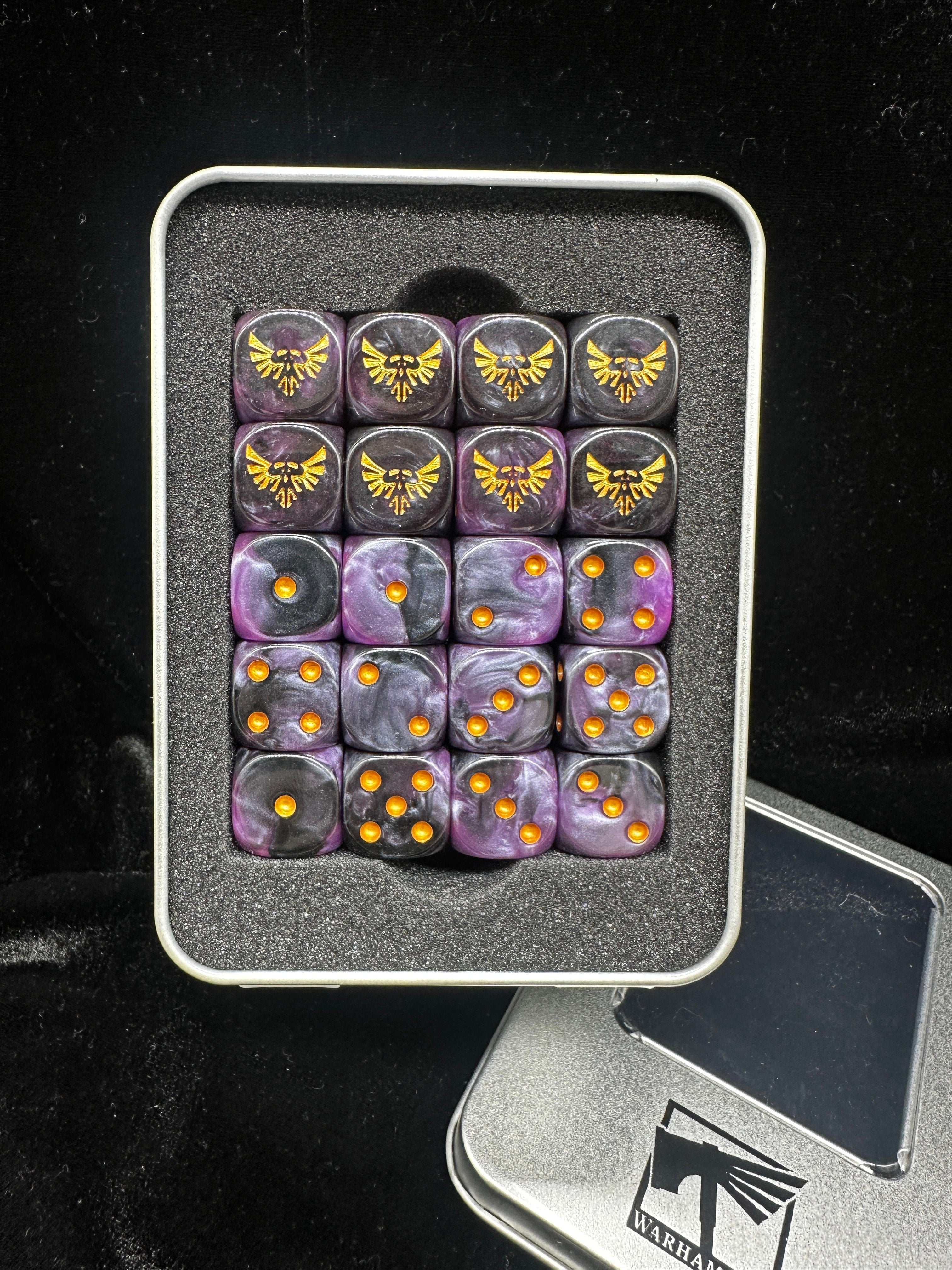 Warhammer 40k Evil Sunz Acrylic D6 Dice | Purple Black Swirl with Gold Aquila