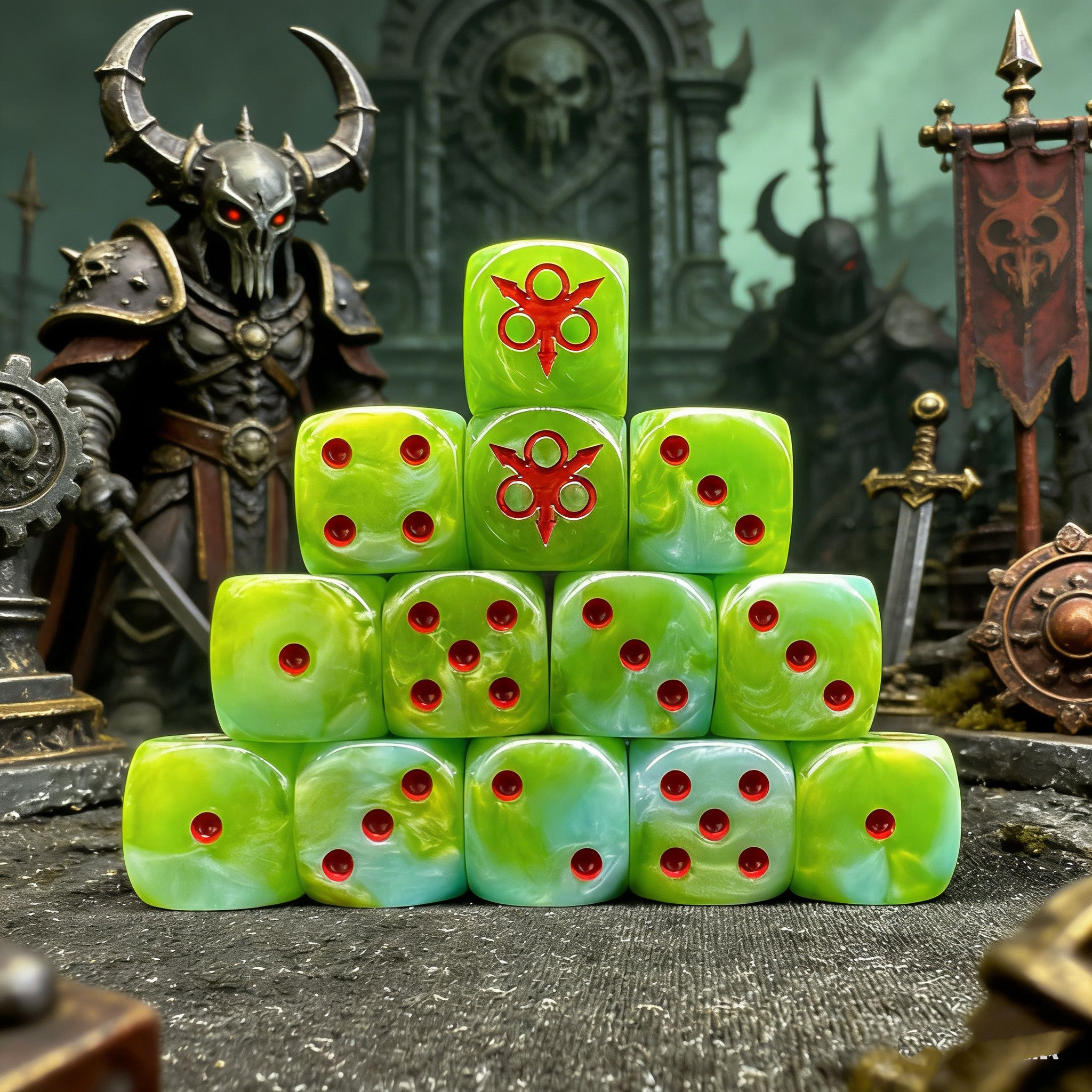 Warhammer 40K Nurgle Maggot Bright Green Acrylic D6 Dice