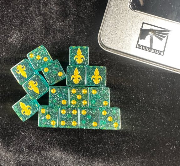Warhammer 40K Idoneth Deepkin Green Galaxy Resin D6 Dice Set