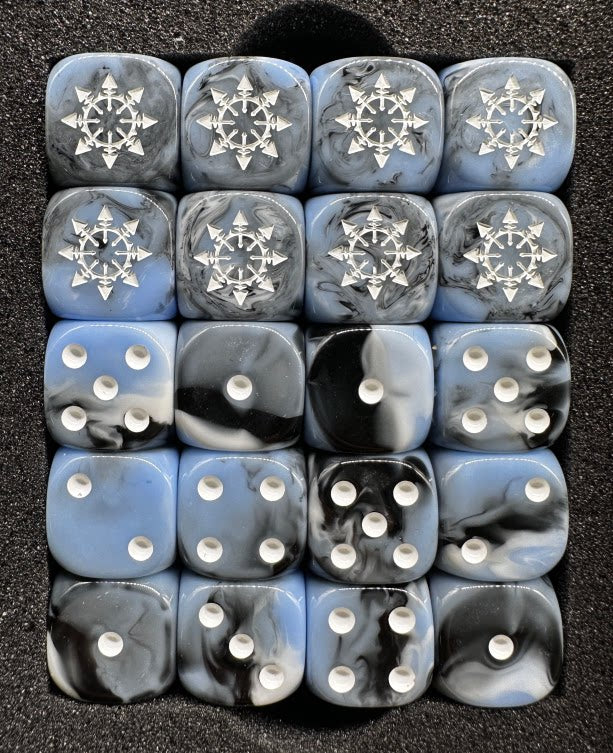 Warhammer 40K Chaos Blue Grey Marble Acrylic D6 Dice Set