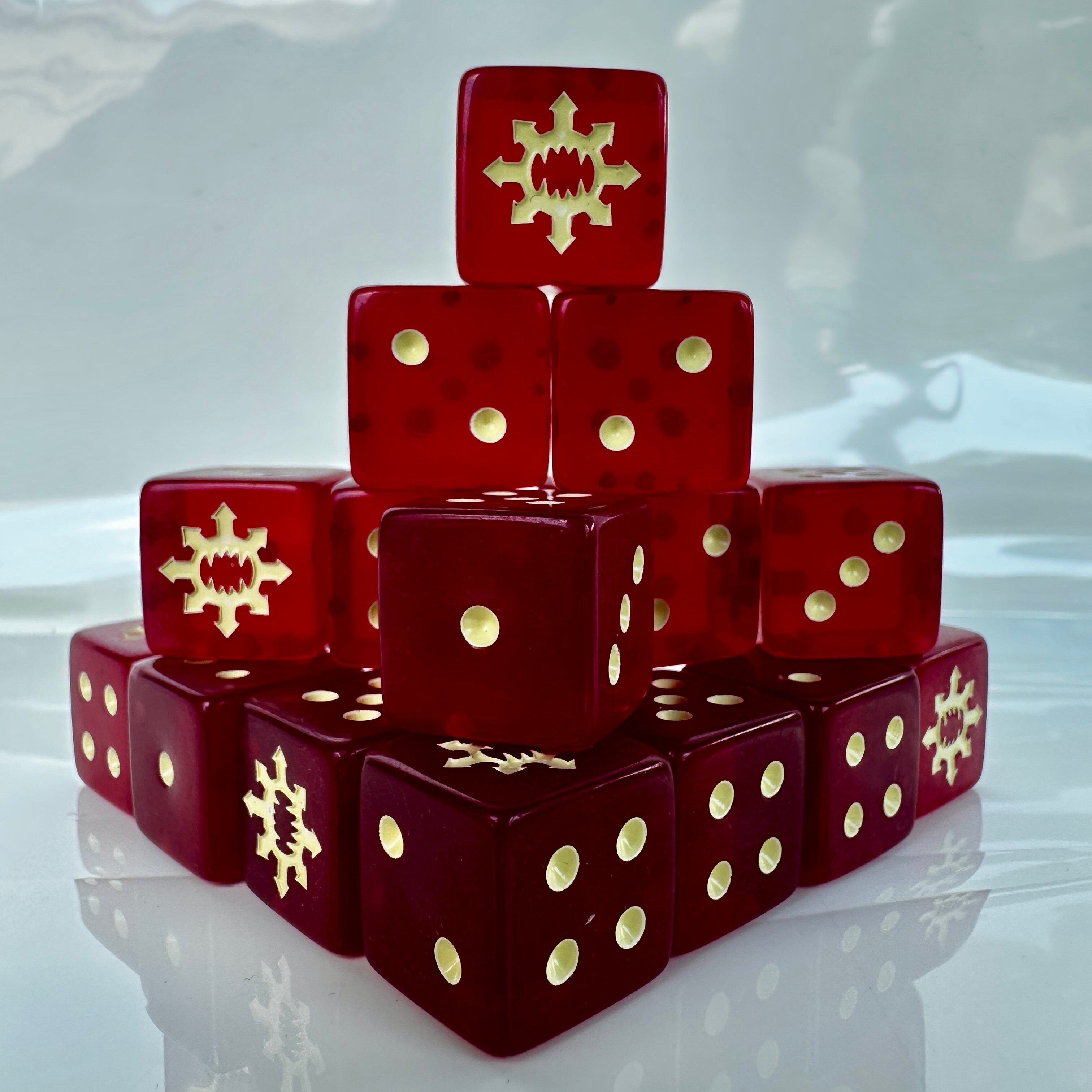 Warhammer 40K World Swallower Dice Set | Deep Red Resin Dice with Gold Cog Symbol