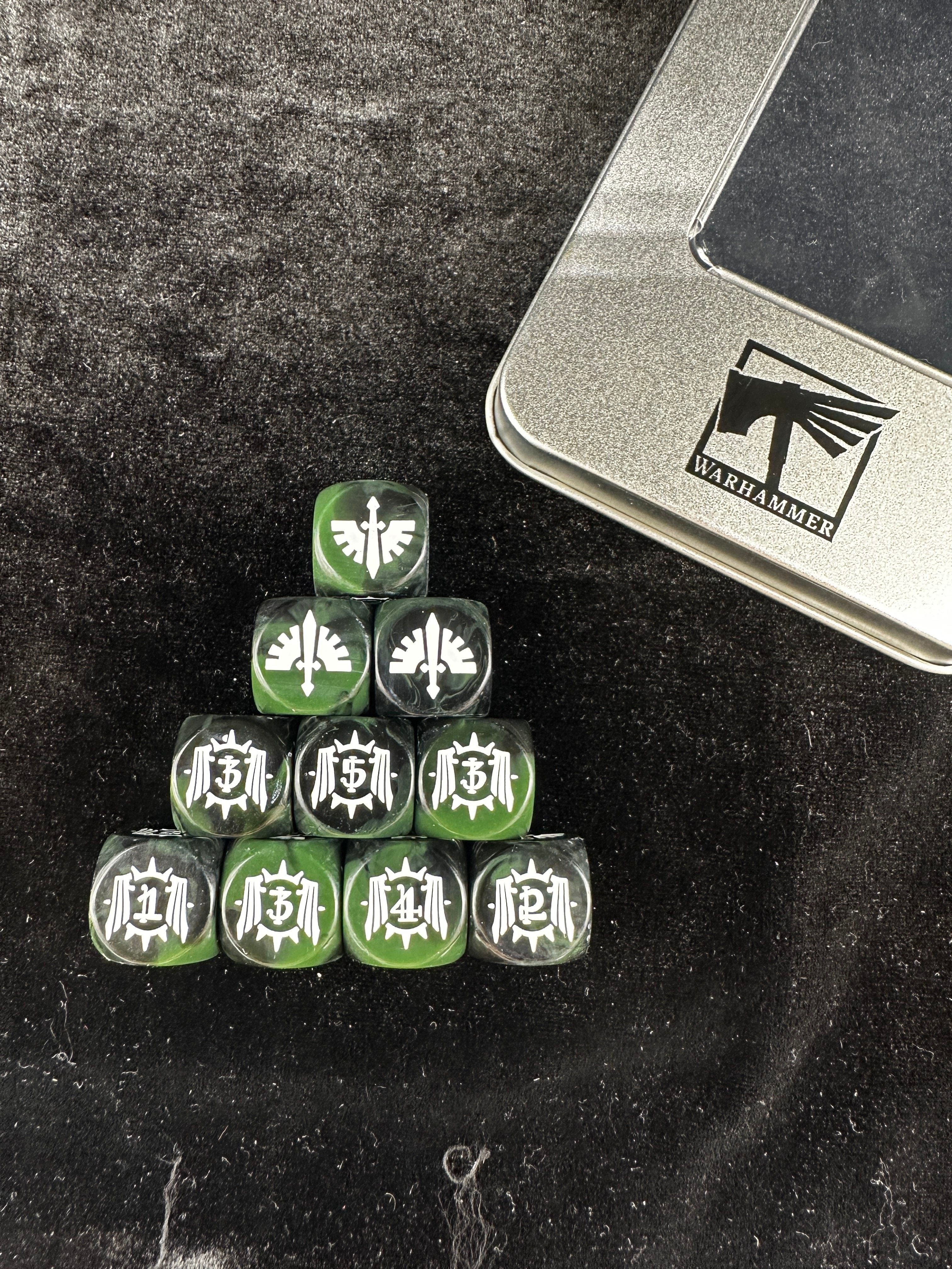 Warhammer 40K Dark Angels Black & Dark Green Acrylic D6 Dice