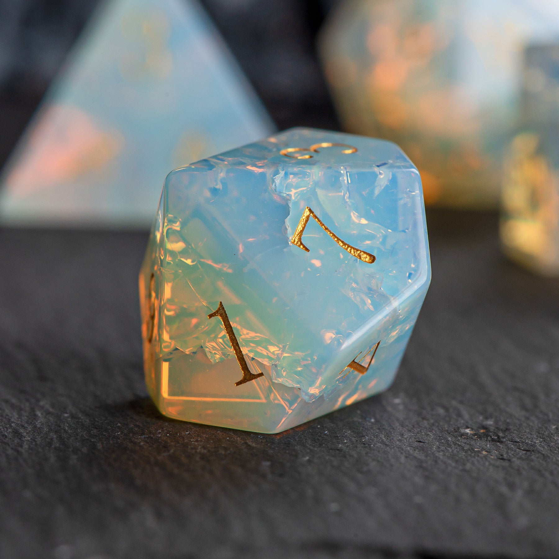 Iridescent Opal-Effect Cracked-Texture DND Gemstone Dice Set