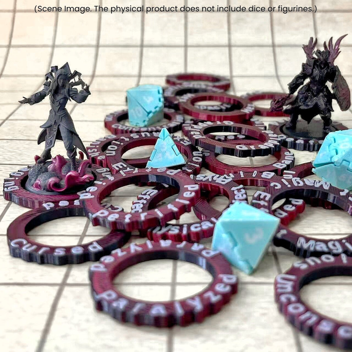 24-Pack D&D Condition Rings & Status Markers – Acrylic Spell Effect Tokens