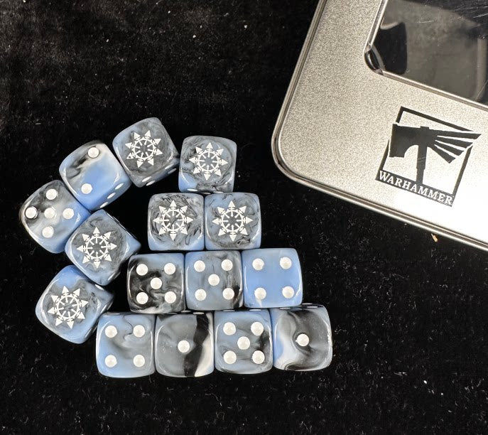 Warhammer 40K Chaos Blue Grey Marble Acrylic D6 Dice Set