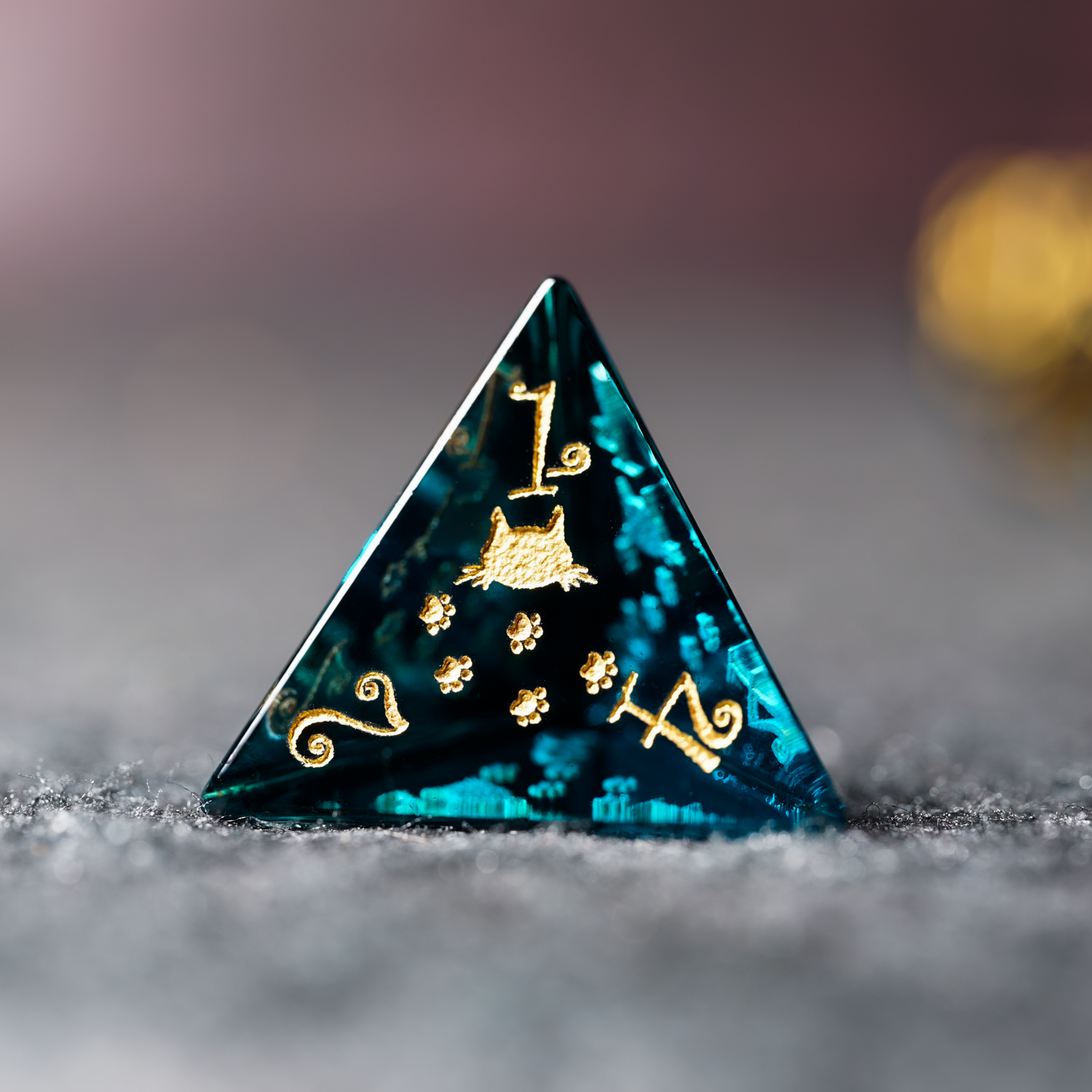 Blue Crystal Cat Theme DND Dice Set | Gem Dice for Cthulhu & Tabletop RPG