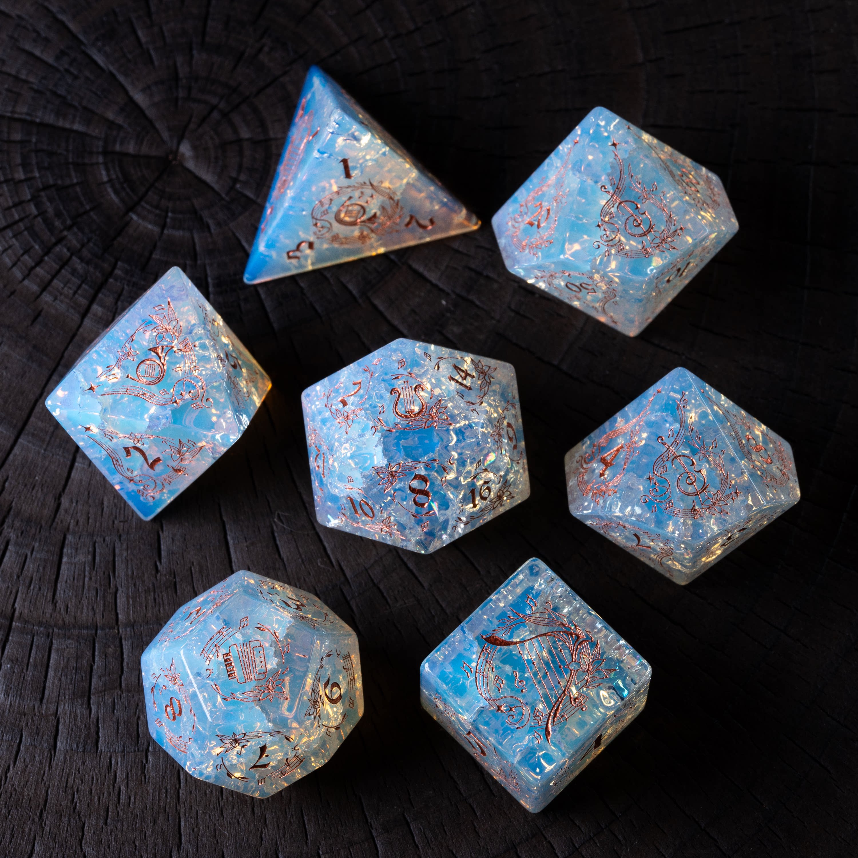 Bard's Harp Opal DND Dice Set