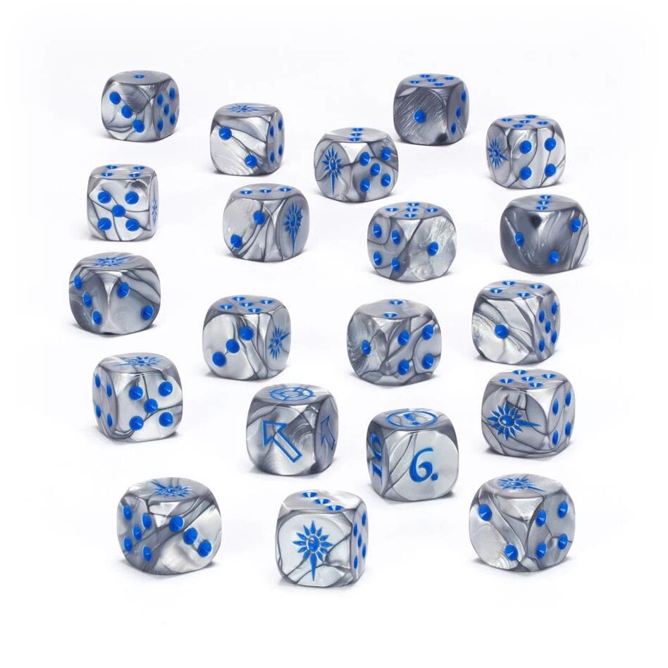 Warhammer Old World High Elf Realms Silver Blue Pearlescent Acrylic D6 Dice Set