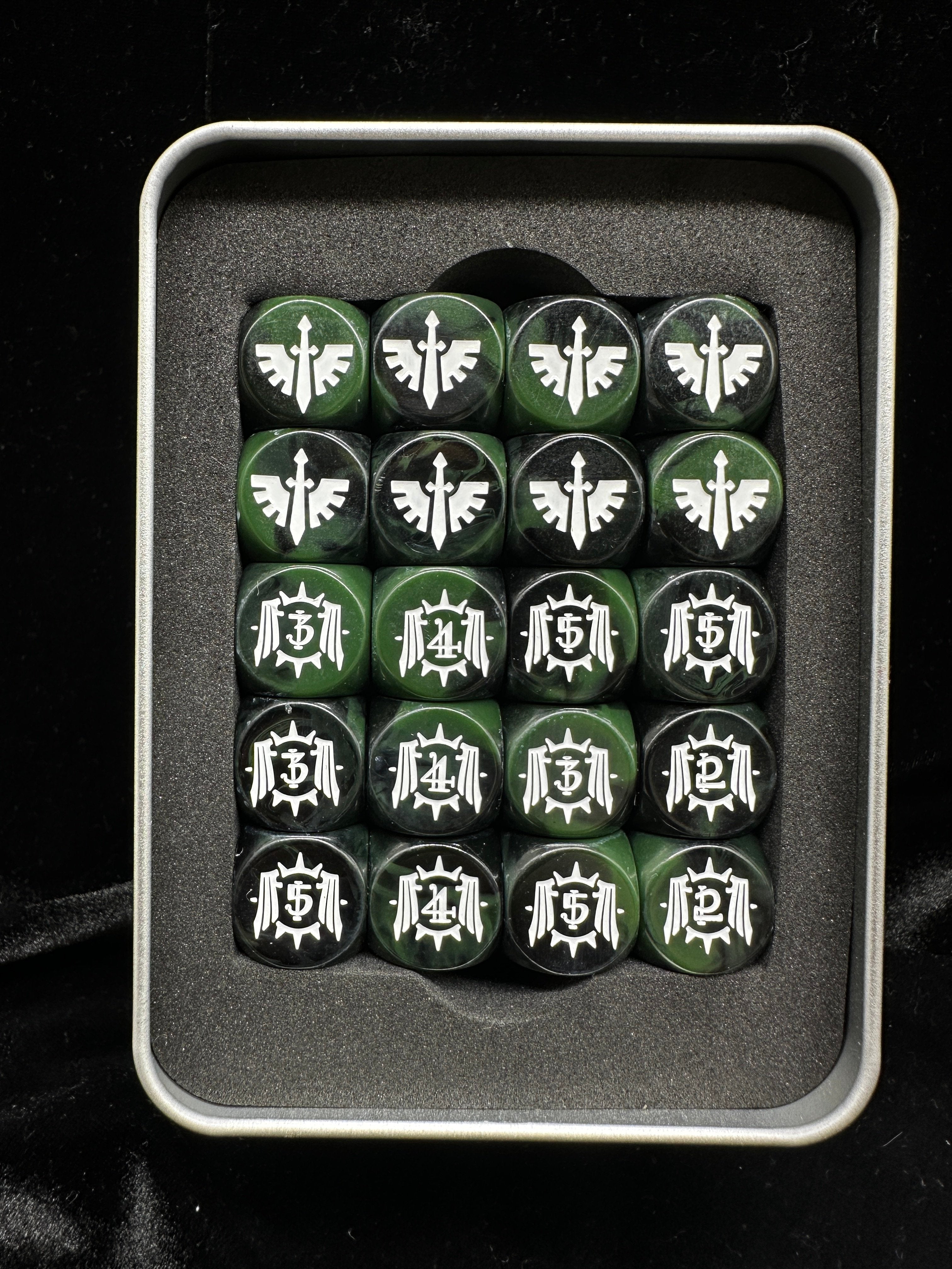 Warhammer 40K Dark Angels Black & Dark Green Acrylic D6 Dice