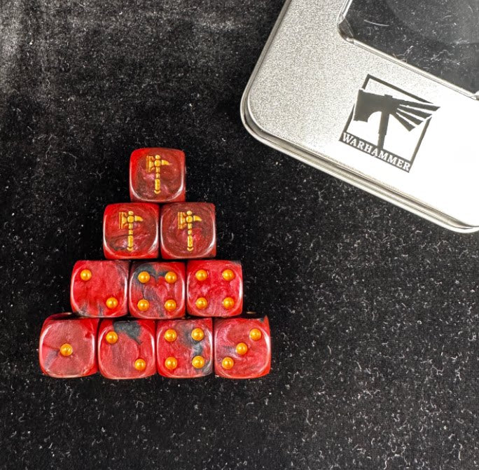 Fyreslayers Dice Set – Red Black Pearlescent Acrylic D6 for Warhammer