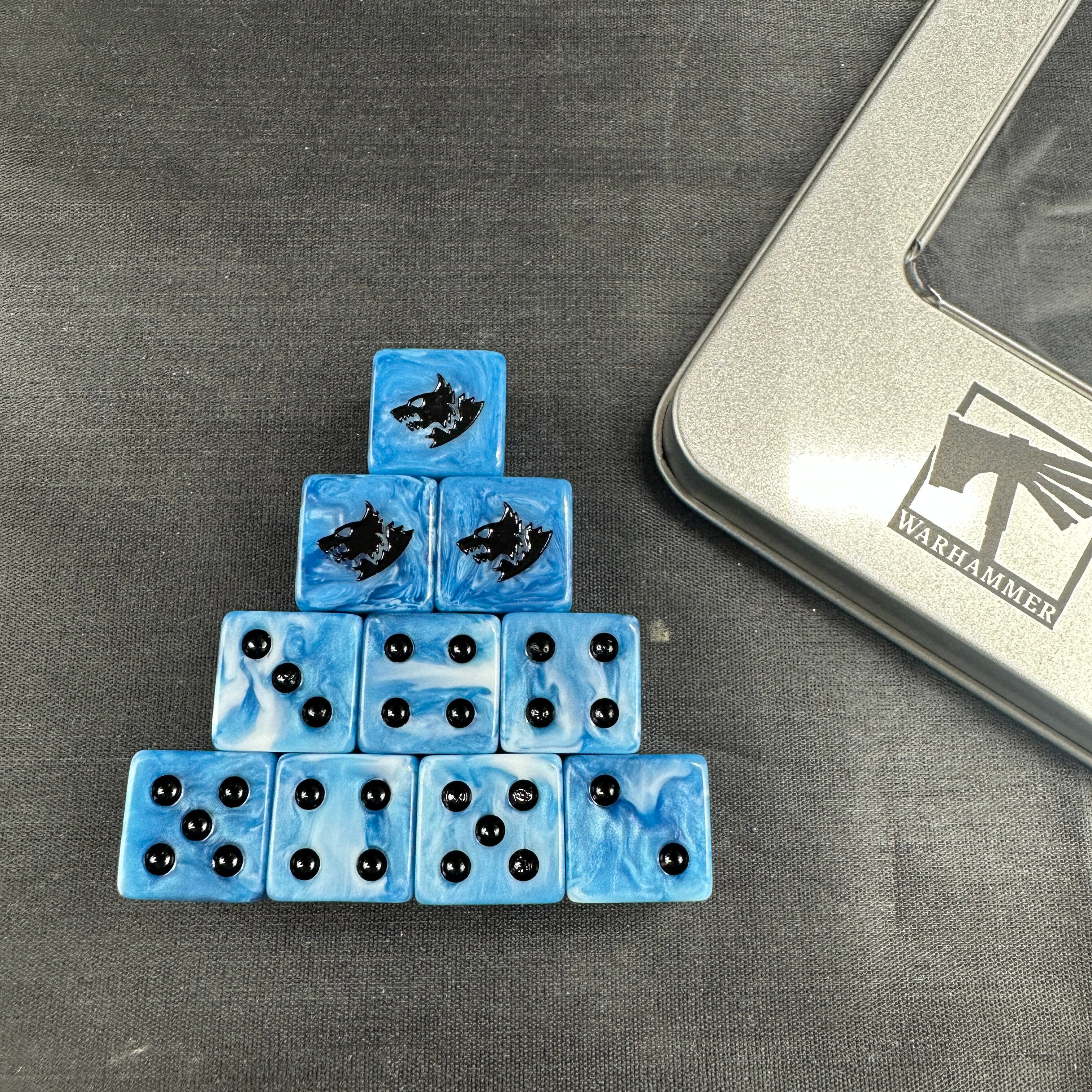 Warhammer 40K Space Wolves Blue Marble Acrylic D6 Dice Set