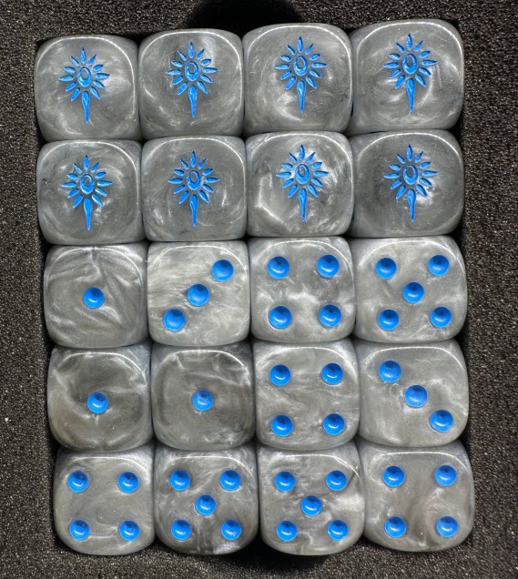 Warhammer Old World High Elf Realms Silver Blue Pearlescent Acrylic D6 Dice Set