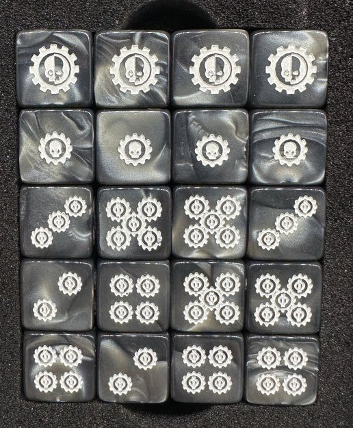 Warhammer 40K Adeptus Mechanicus D6 Dice – Black & White Swirl Pearlescent Acrylic