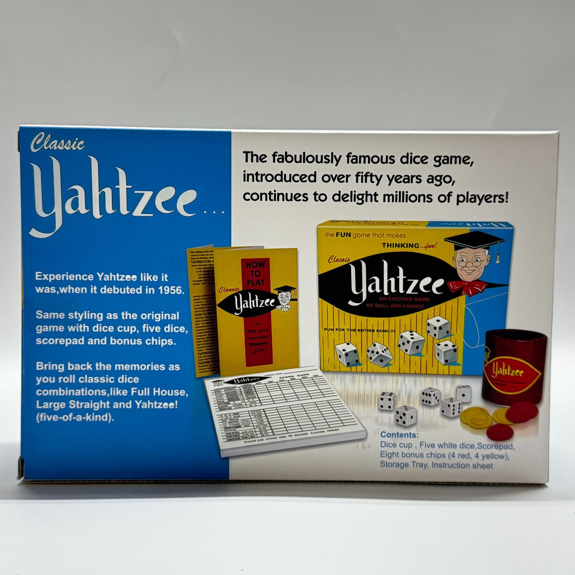 Cross-border Yahtzee features vintage art and dice cup thrills with skill and chance dice games