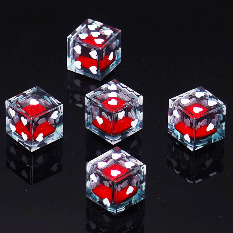 D6 Heart Pip Quicksand Dice – Premium Resin Glitter Dice for DND & TTRPG 18mm | Bear Dice