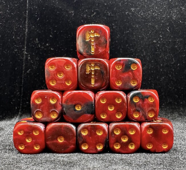 Fyreslayers Dice Set – Red Black Pearlescent Acrylic D6 for Warhammer