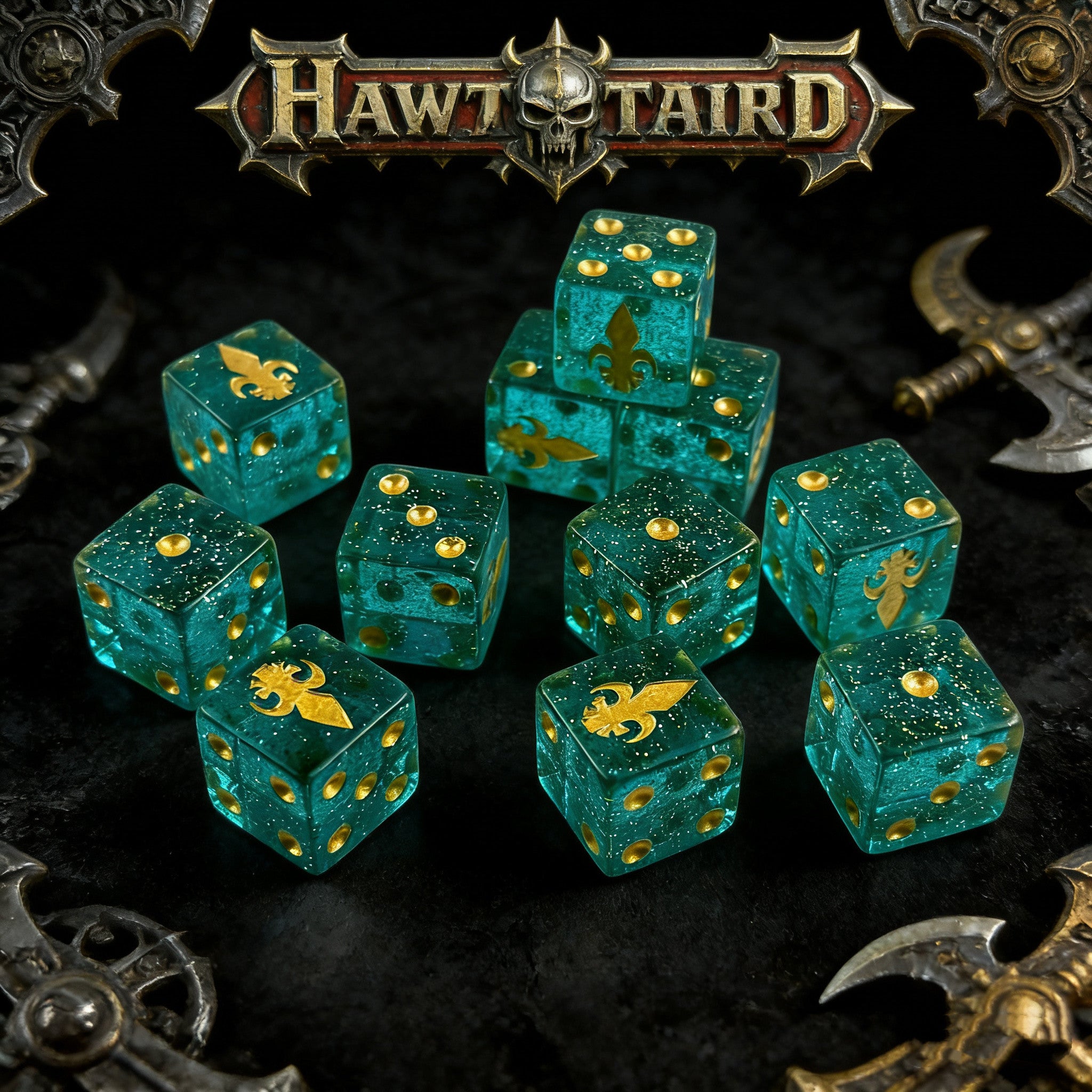 Warhammer 40K Idoneth Deepkin Green Galaxy Resin D6 Dice Set