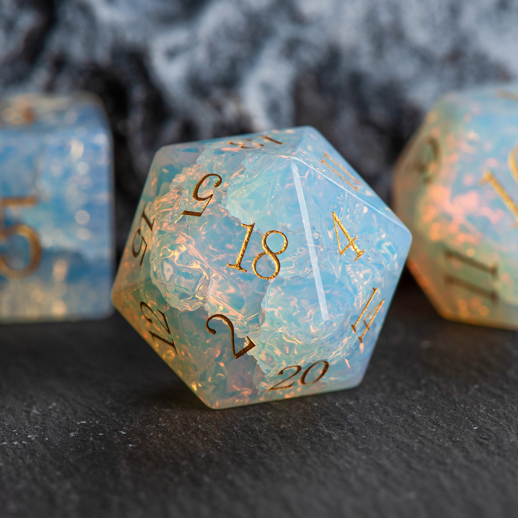 Iridescent Opal-Effect Cracked-Texture DND Gemstone Dice Set
