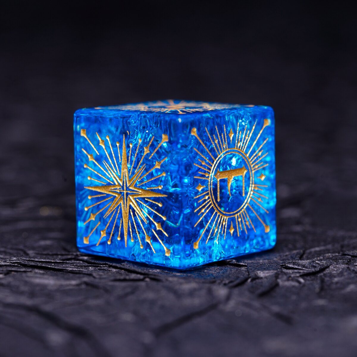 Royal Blue Star-Chart Rune Crackle Glass DND Dice Set