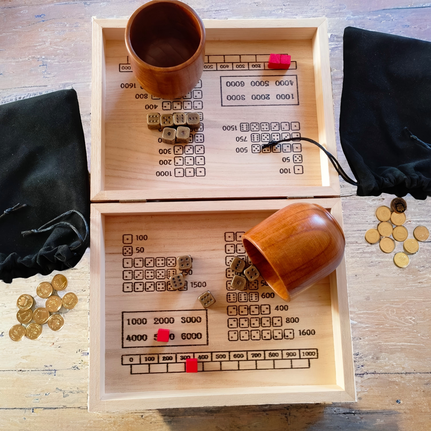 "Heavenly Rescue" Dice Game | Premium Wooden Dice & Gold Coin Strategy Set with Velvet Bag