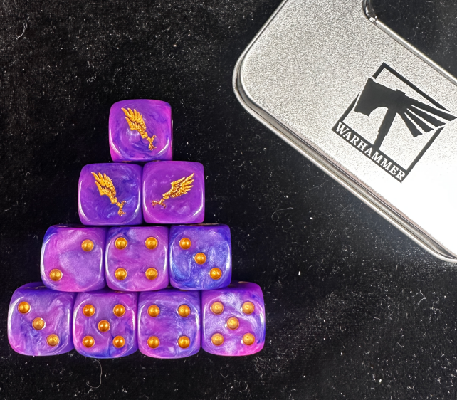 Warhammer 40K Imperial Aquila Blue-Purple Galaxy Swirl Acrylic D6 Dice