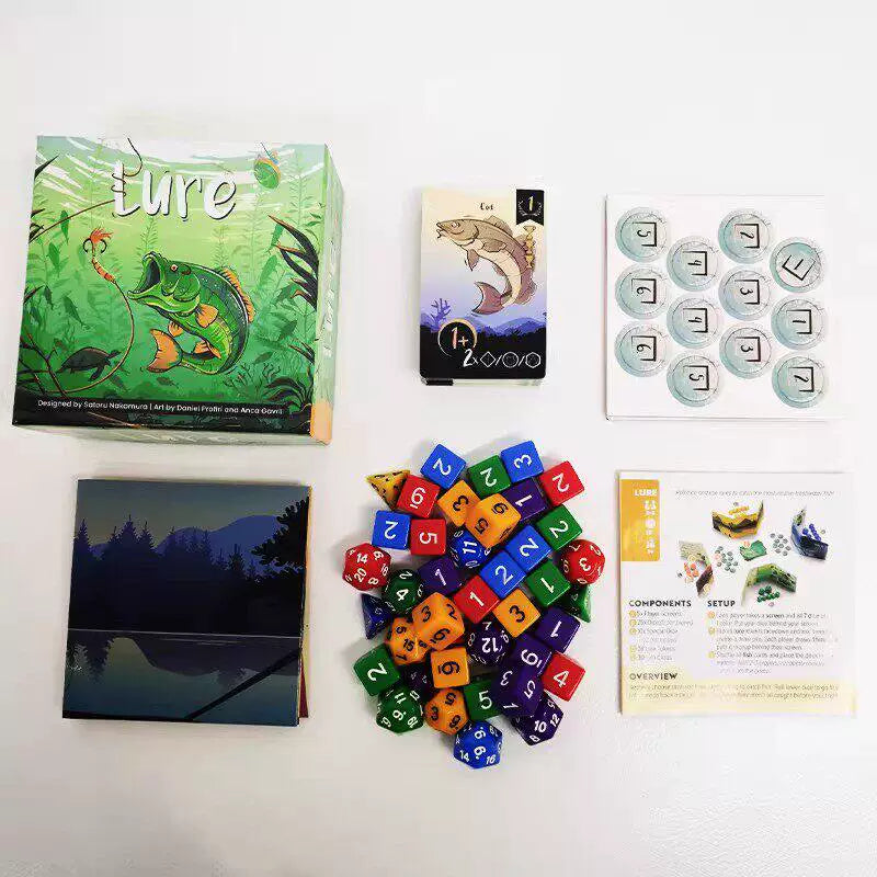 Lure Dice Board Game Cards Lure Dice Fishing Happy Cards Yarn Game Chinese and English with Expansion