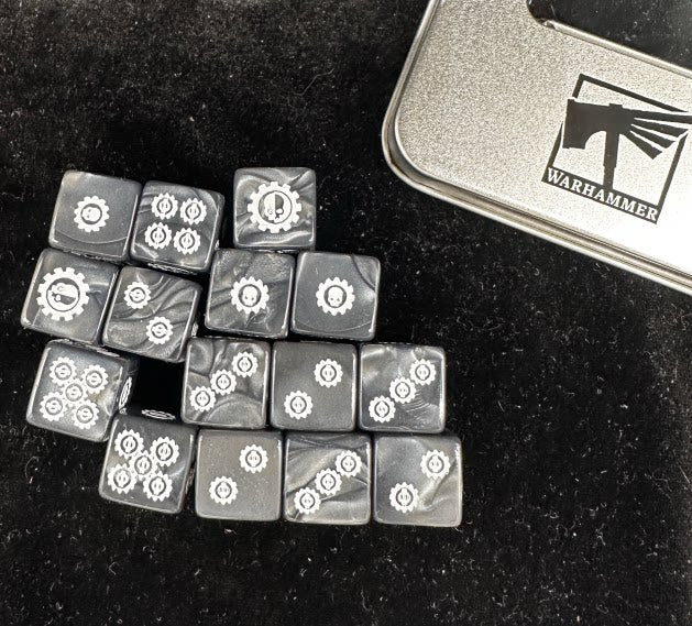 Warhammer 40K Adeptus Mechanicus D6 Dice – Black & White Swirl Pearlescent Acrylic