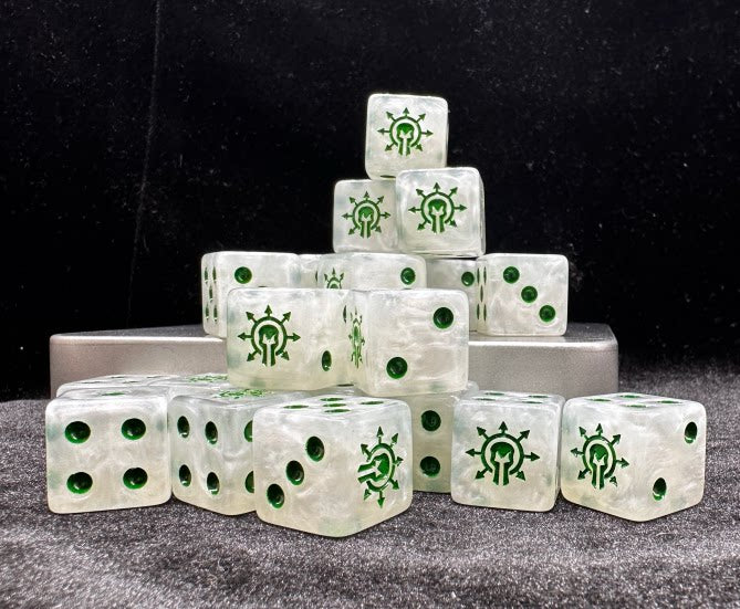 Warhammer 40K Chaos Knights Dice – White Swirl Pearlescent Acrylic D6
