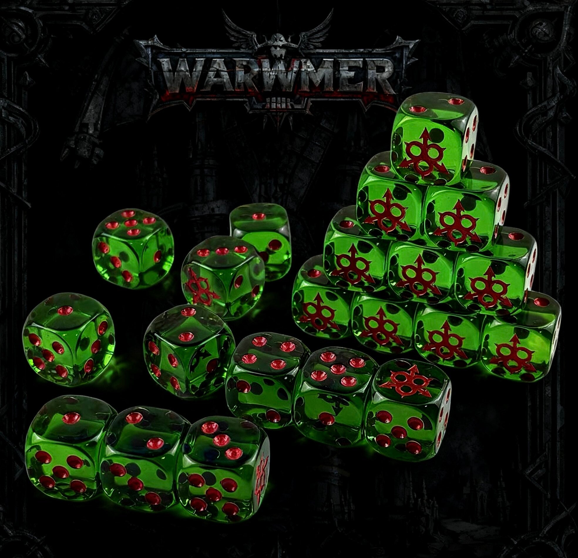 Warhammer 40K Nurgle Chaos Mark Green Acrylic D6 Dice