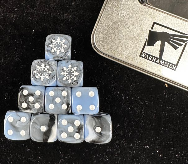 Warhammer 40K Chaos Blue Grey Marble Acrylic D6 Dice Set