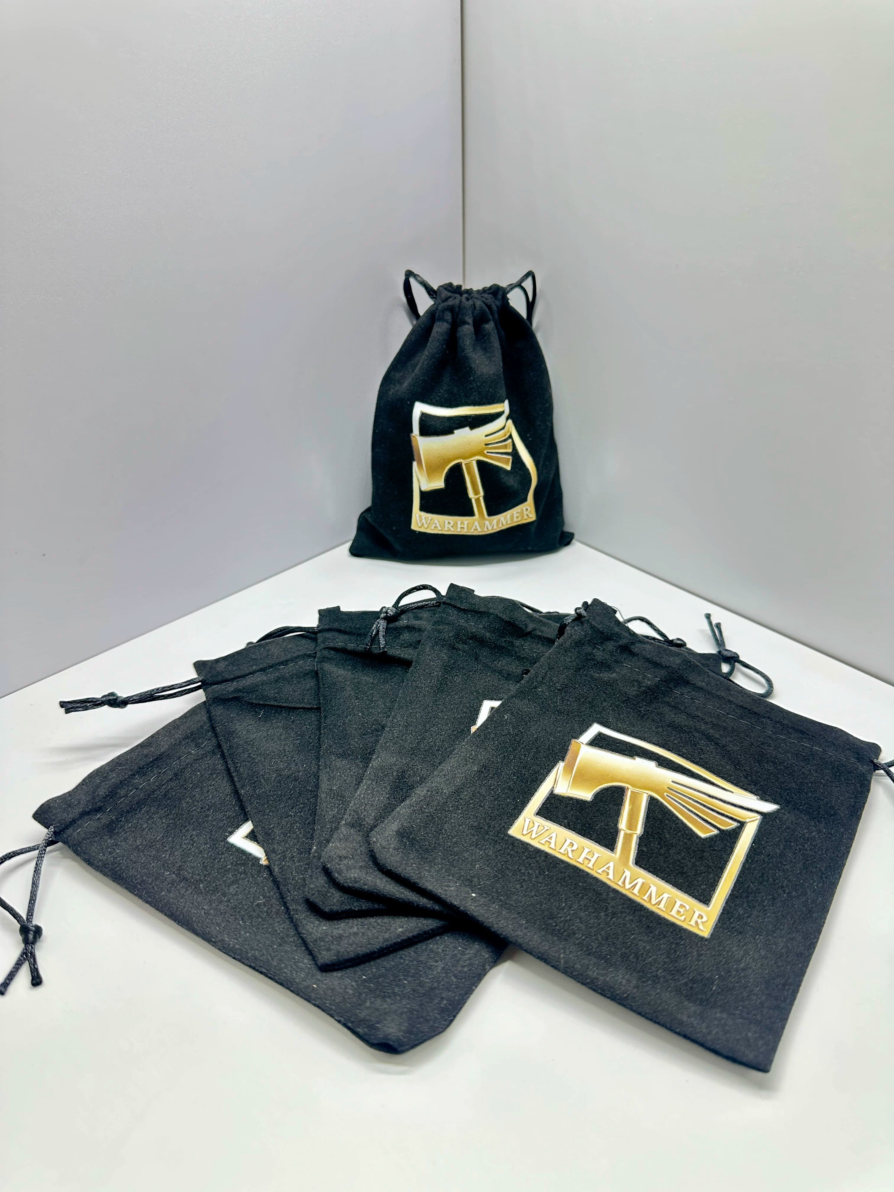 Warhammer merchandise logo, Warhammer drawstring velvet bag, accessory bag, drawstring bag, Warhammer dice storage bag