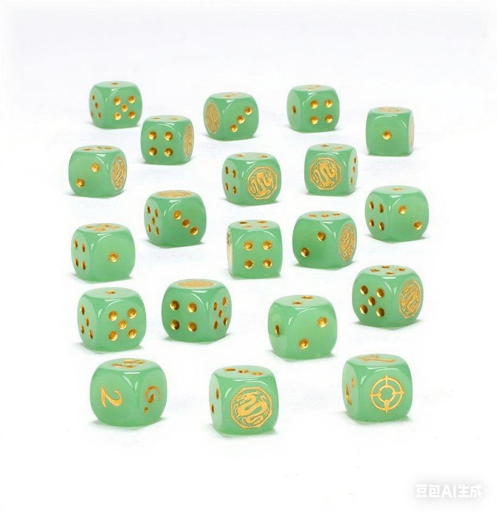 Warhammer 40K Jade Green Acrylic D6 Dice with Gold Numbers | Tabletop Gaming Dice Set