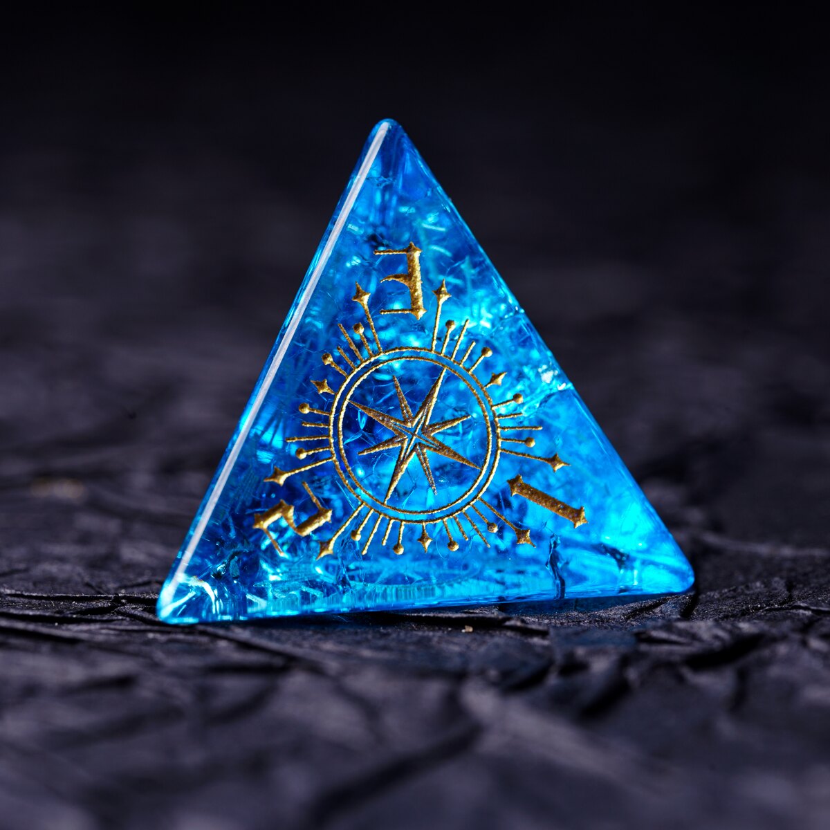 Royal Blue Star-Chart Rune Crackle Glass DND Dice Set